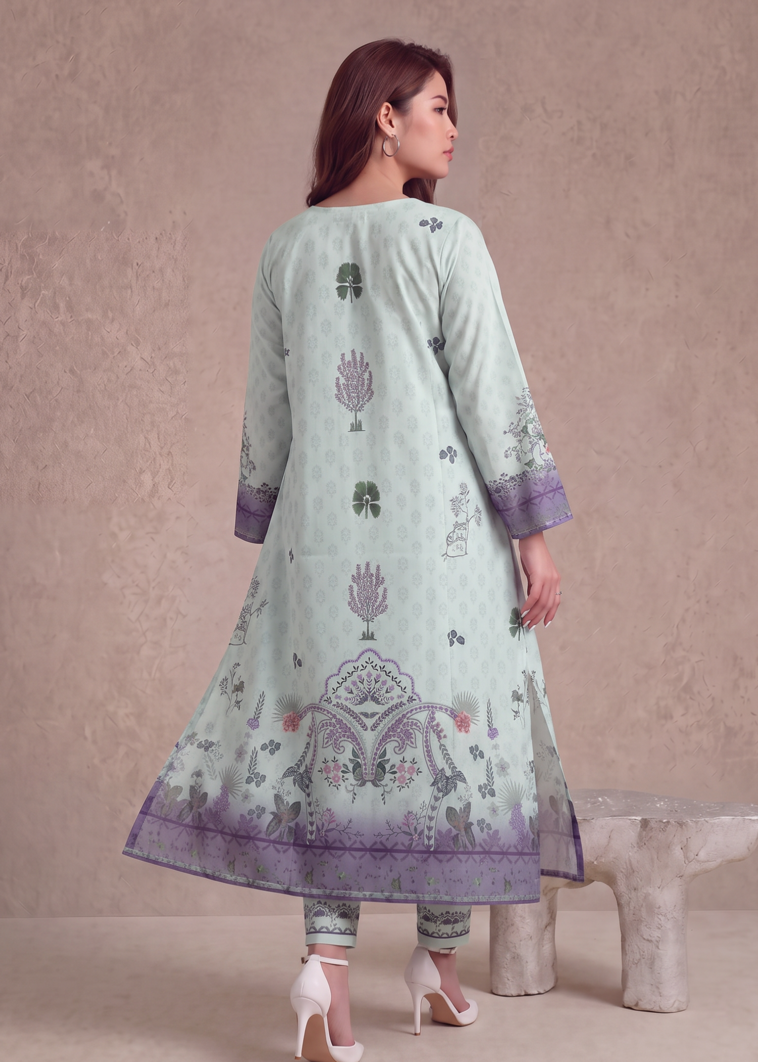 polyester crepe Kaftan in Mint green