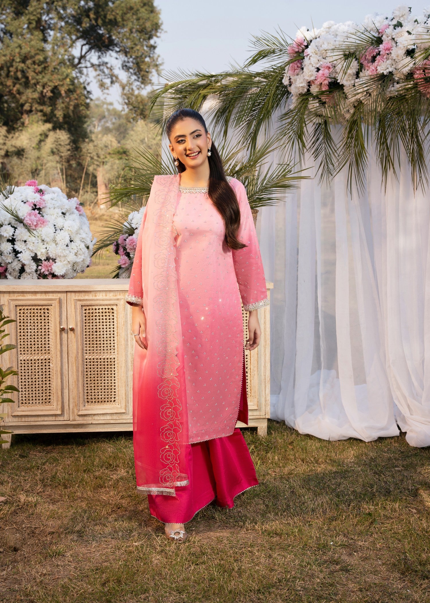 organza Kurta Set in Bubblegum pink