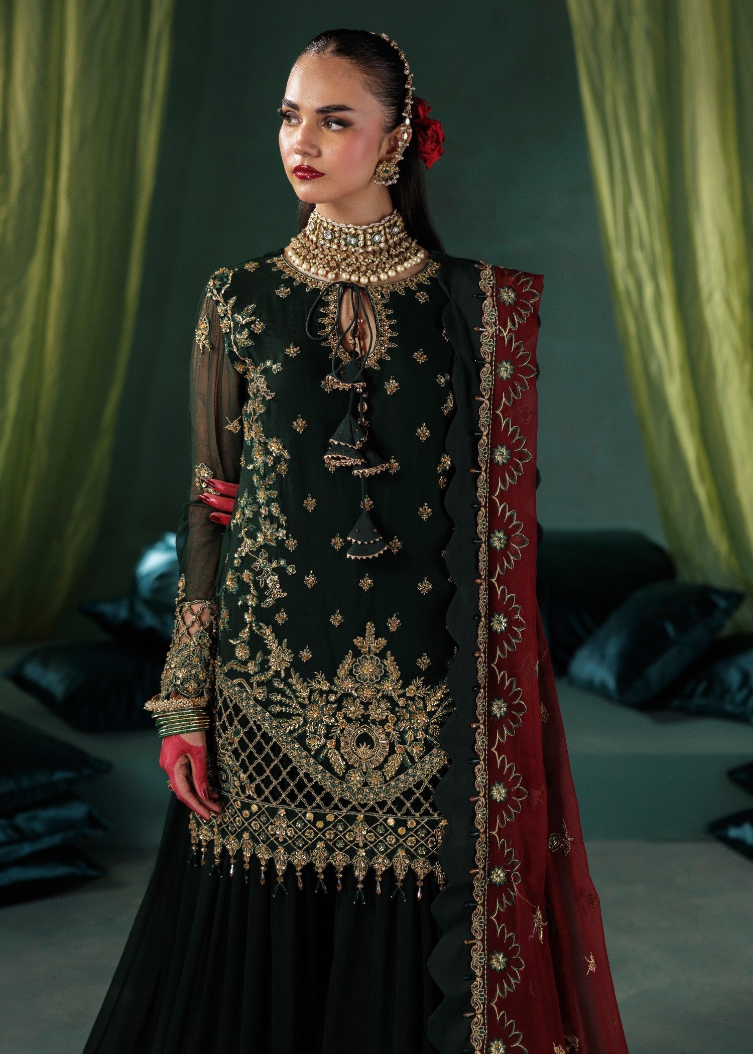 chiffon Unstitched in Dark green