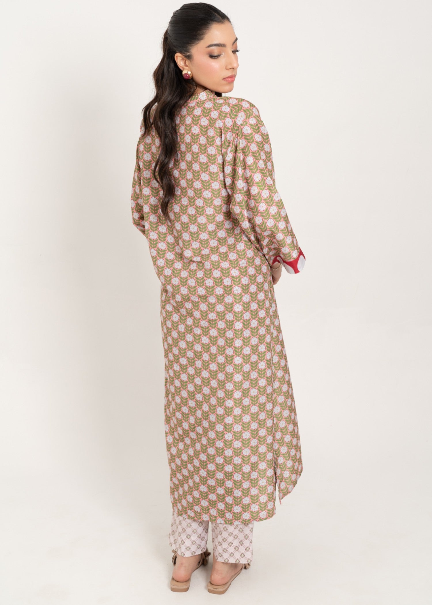 silk finish lawn Kurta Set in Wheat
