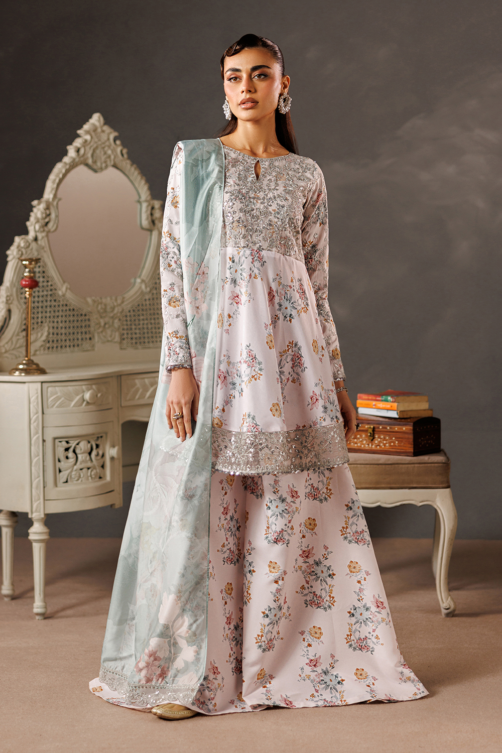 thai silk Sharara in Tea rose pink