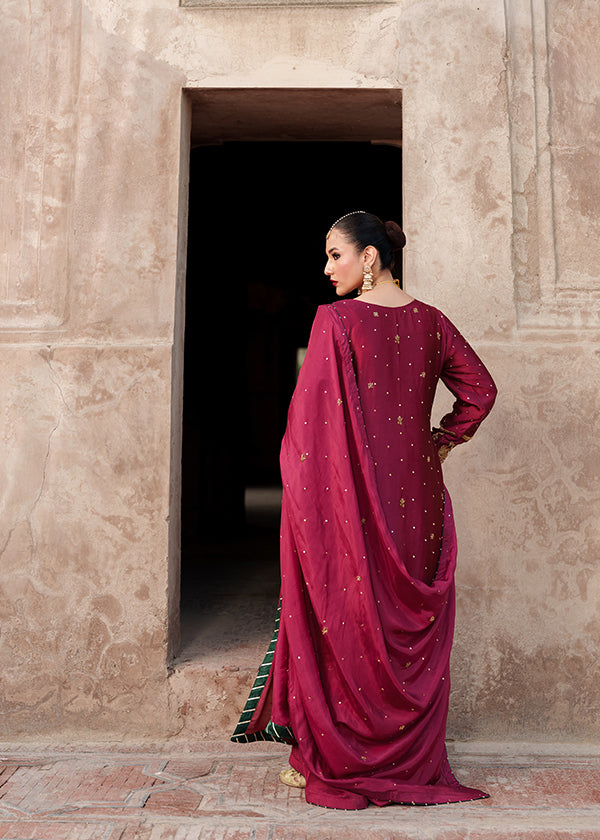 pk charmuse silk Kurta Set in Deep carmine