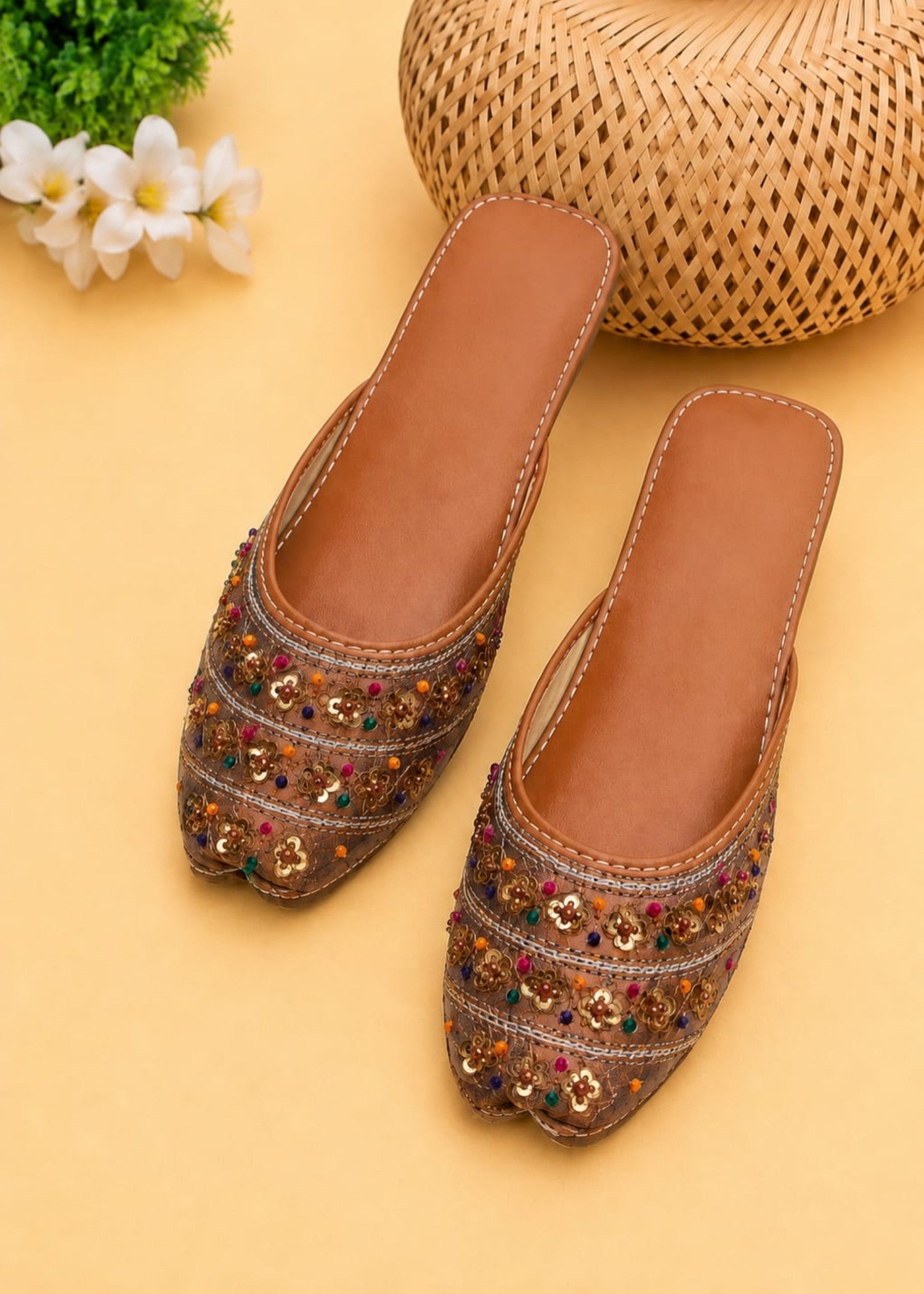 Khussa in Saddle brown by - High Quality Women Khussa INY0410