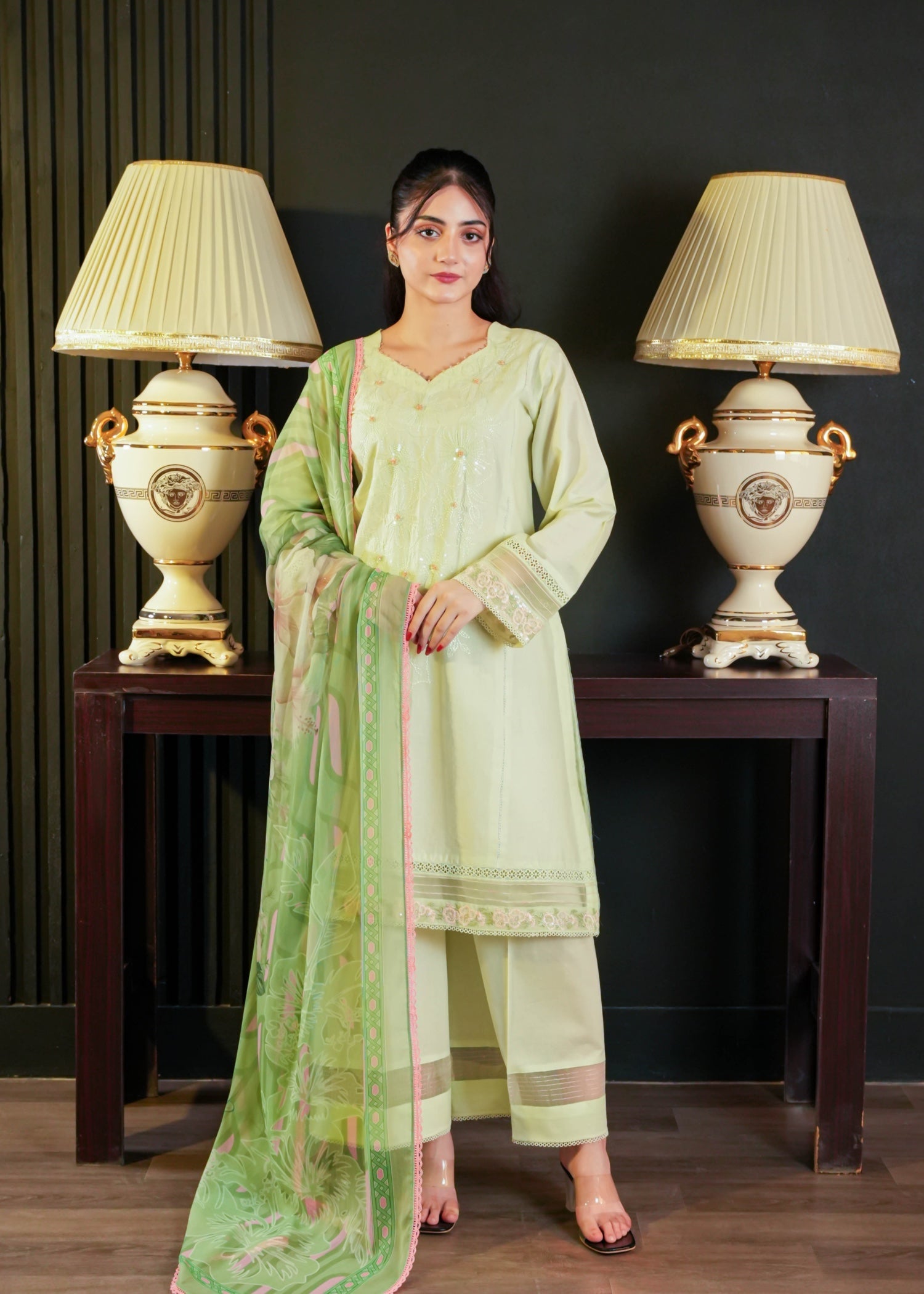 cotton Kurta Set in Pistachio green