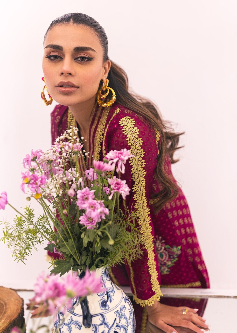 khaddi net Kurta Set in Magenta
