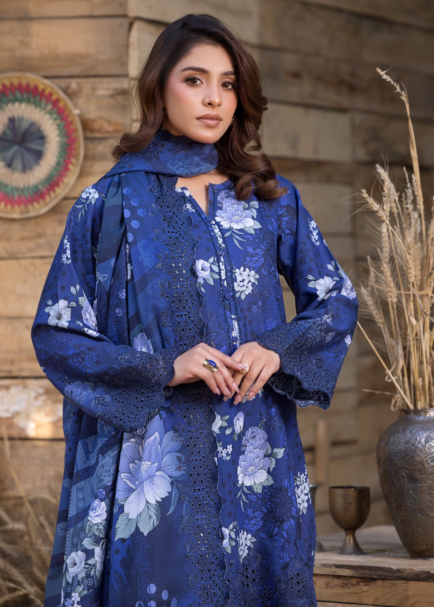 khaddar Kurta Set in Blue