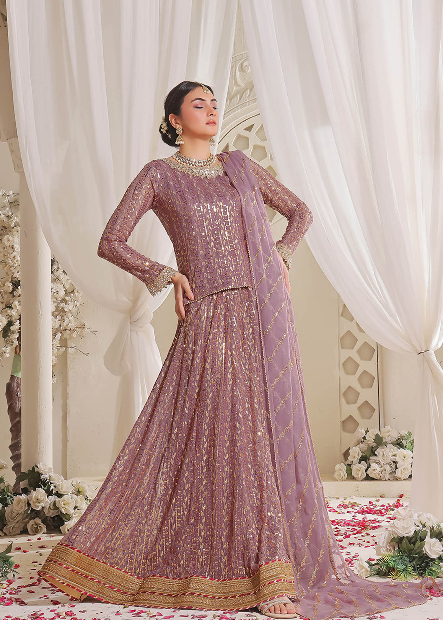 chiffon Lehenga in Lilac