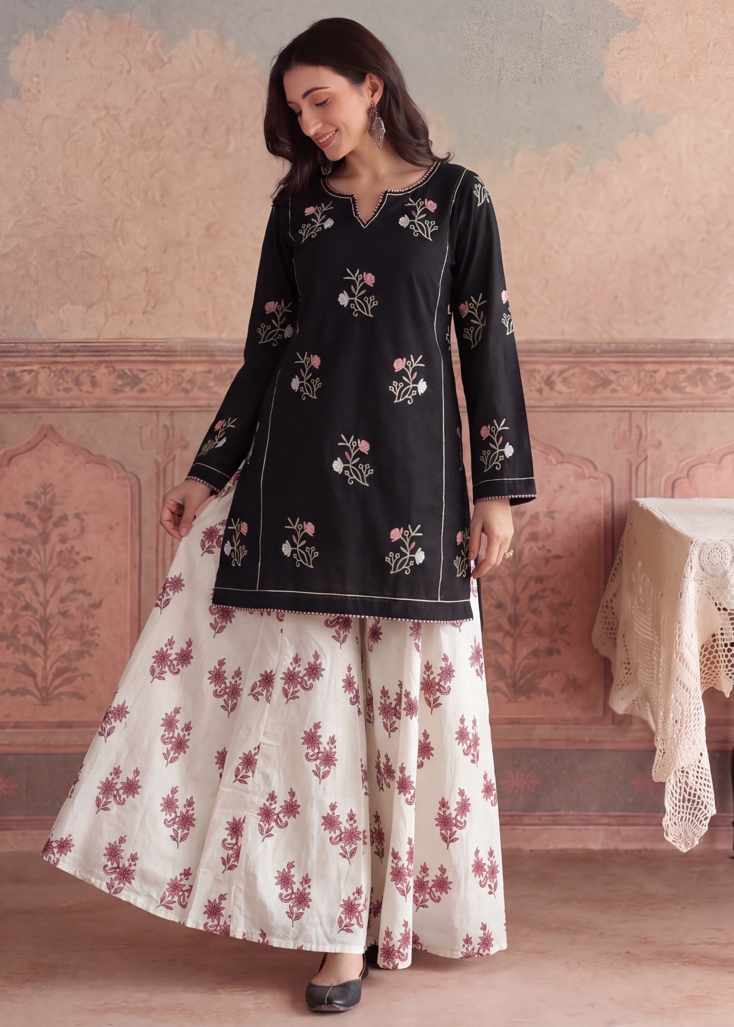 lawn Sharara in Black