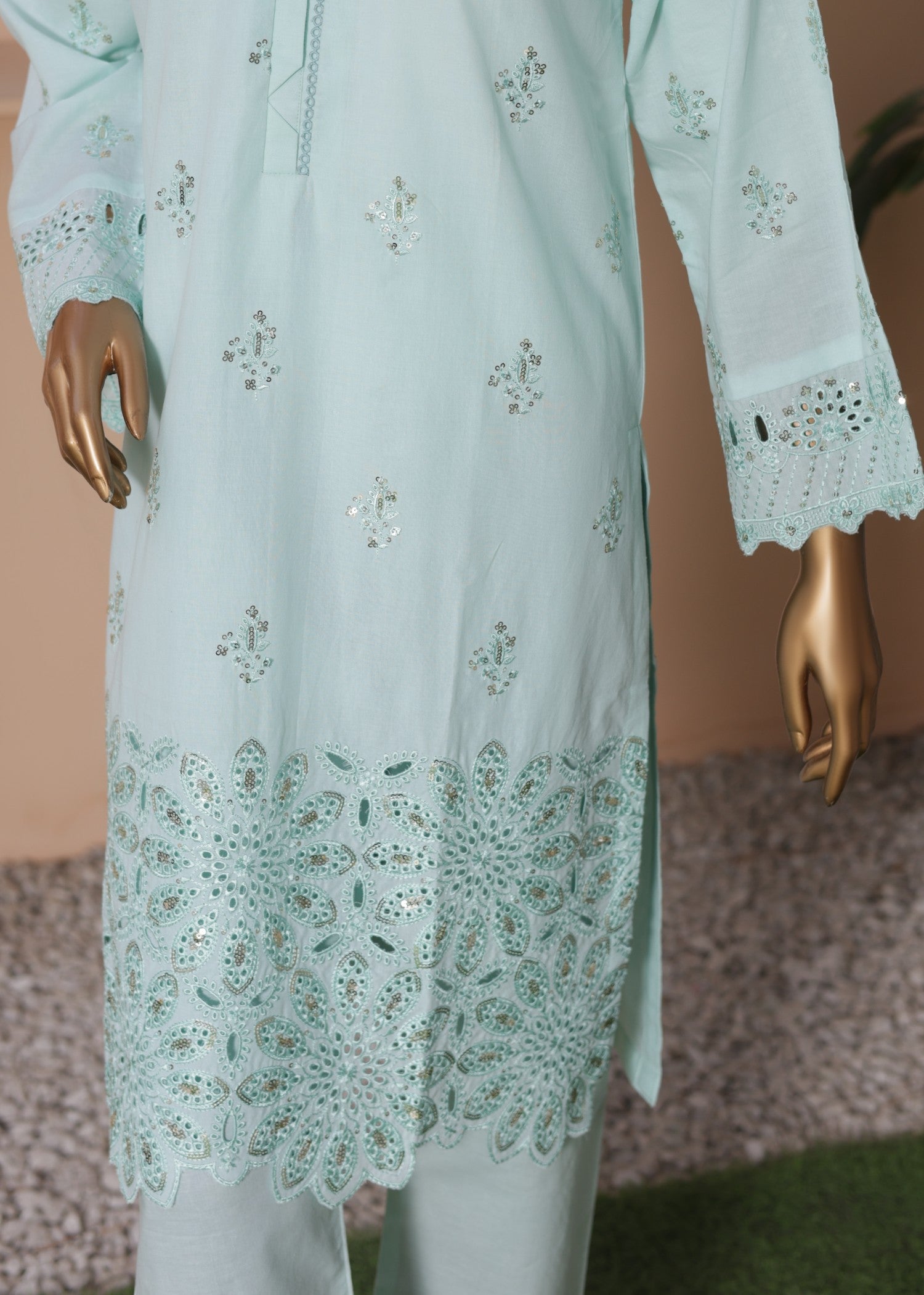 cambric Kurta Set in Baby blue