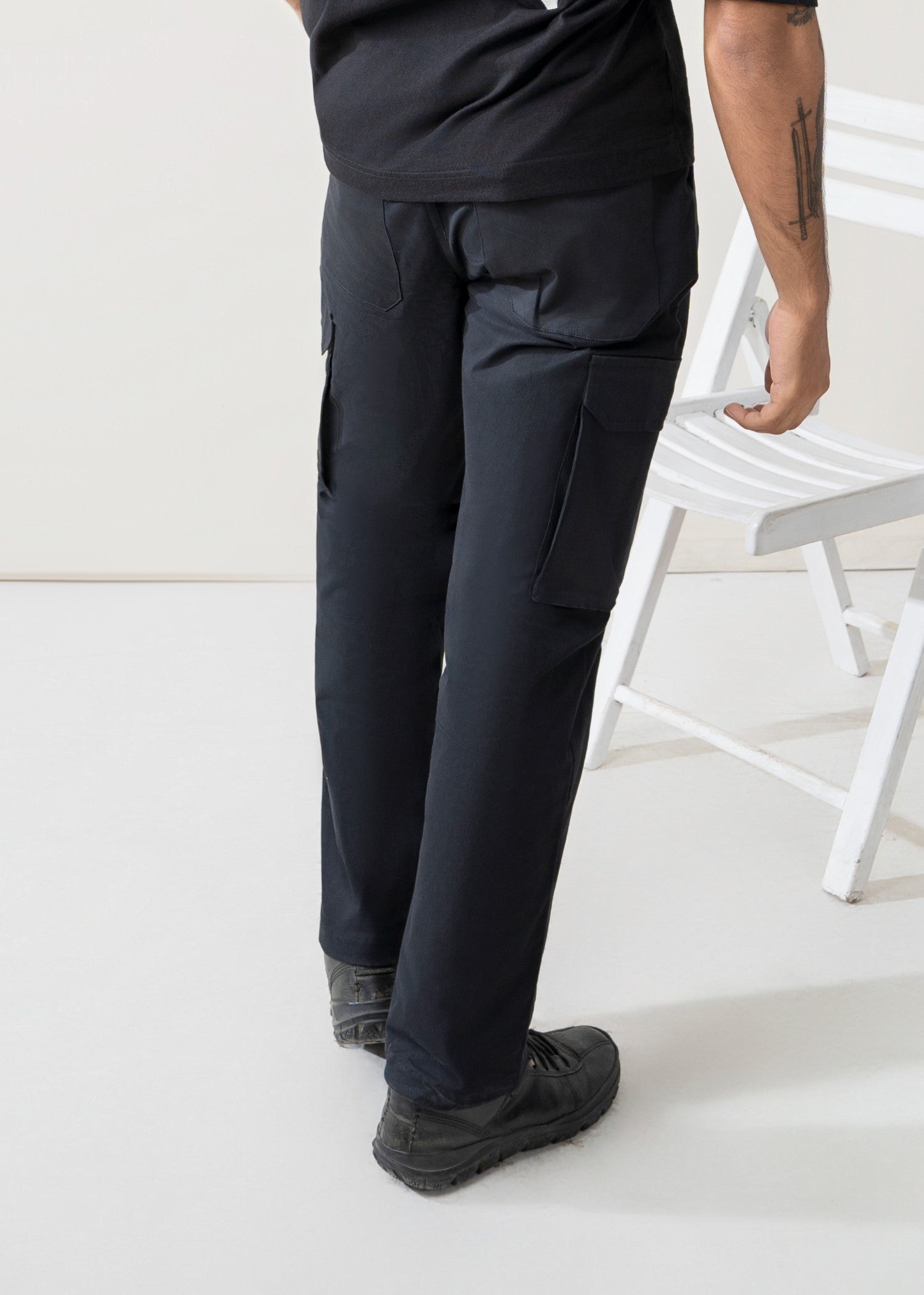 twill cotton Trousers in Charcoal black