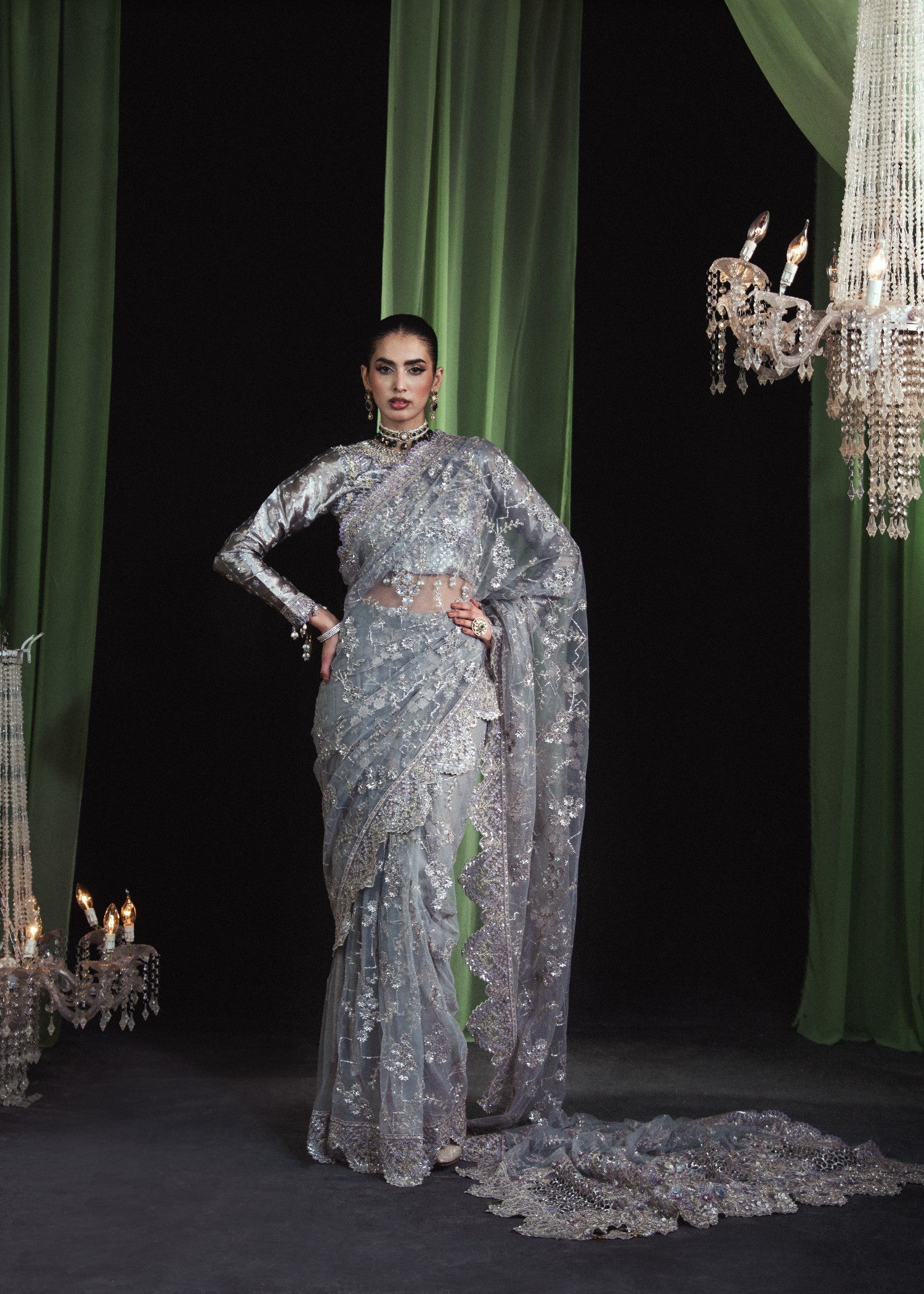 masuri Saree in Silver