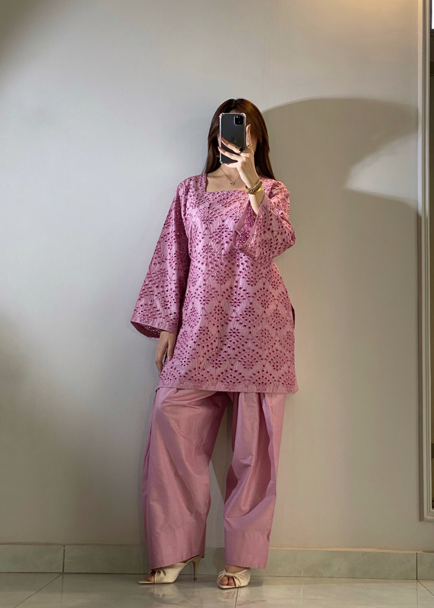 cotton Kurta Set in Purple taupe