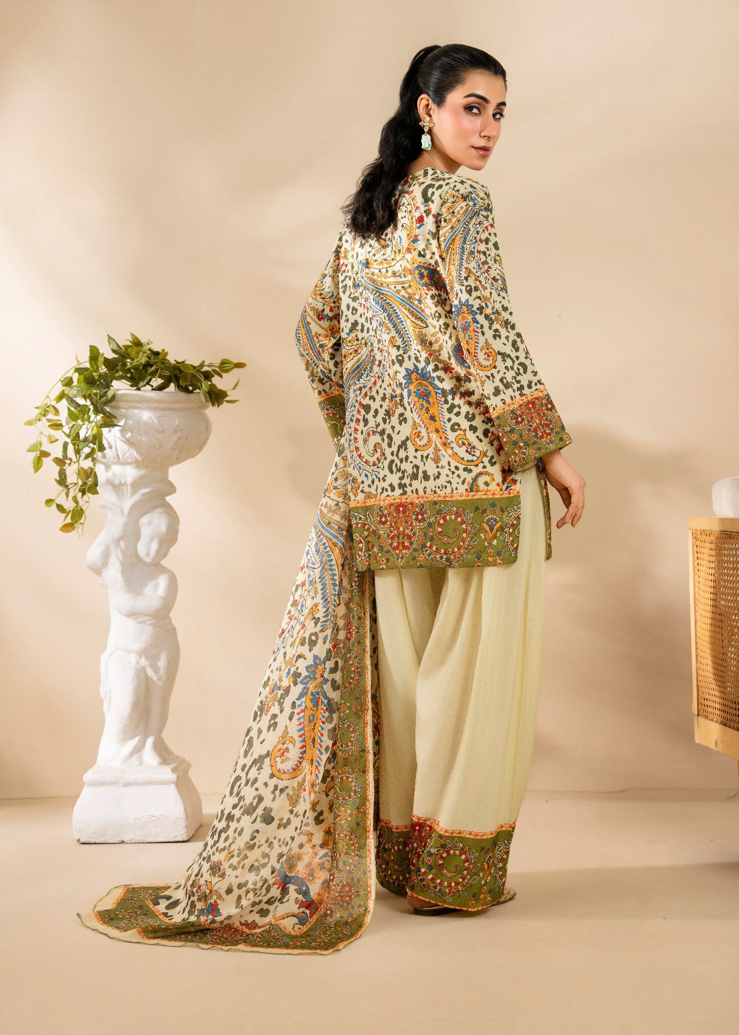 poly lawn Kurta Set in Light yellow