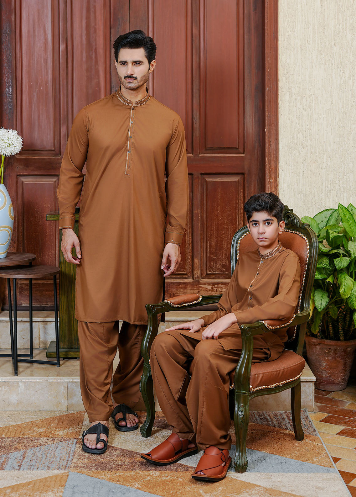 wash & wear Shalwar Kameez in Tawny brown
