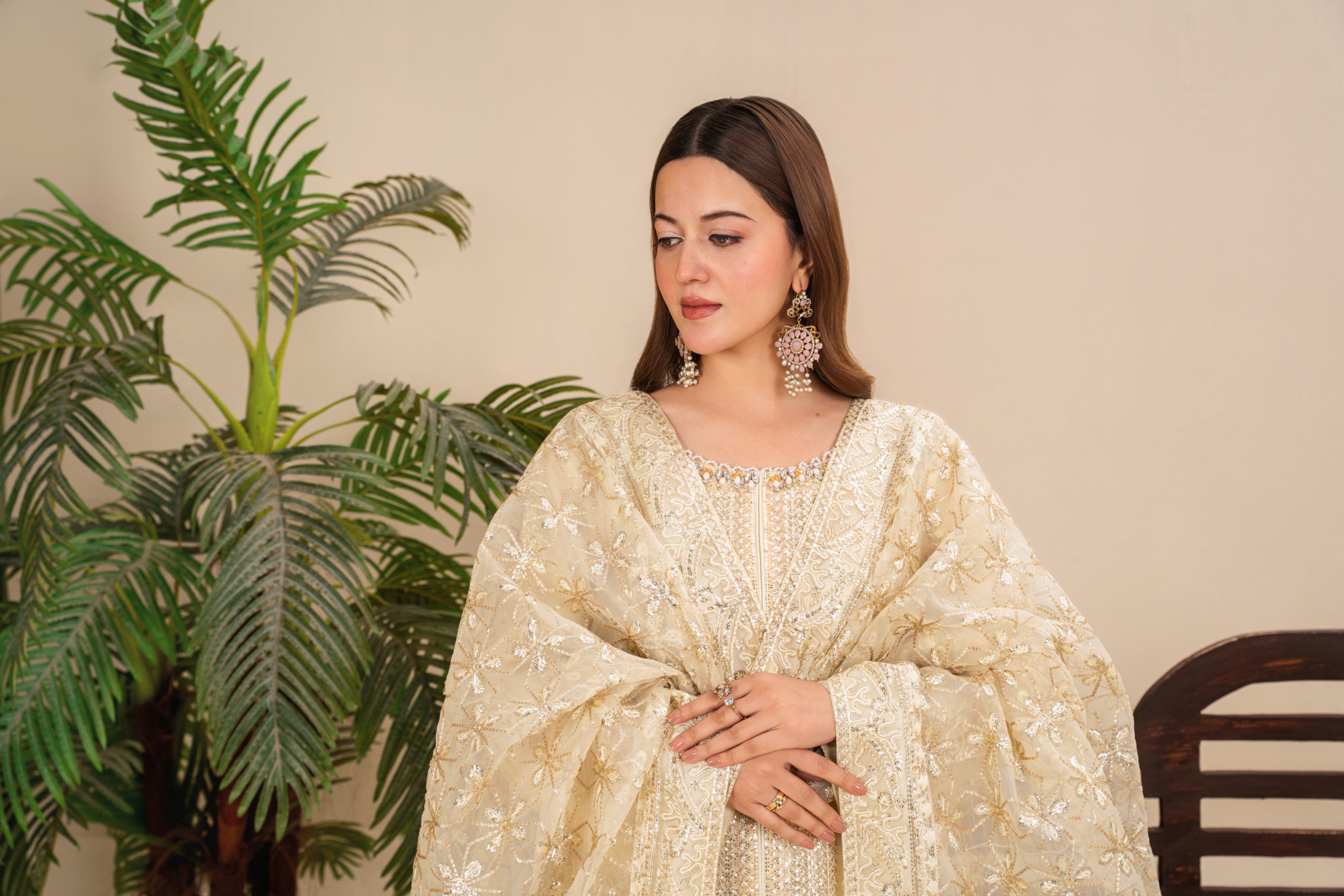 organza Kurta Set in Lemon chiffon
