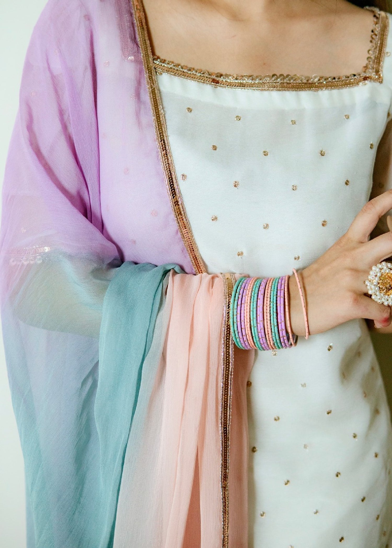 pk crinkle chiffon Sharara in Off-white