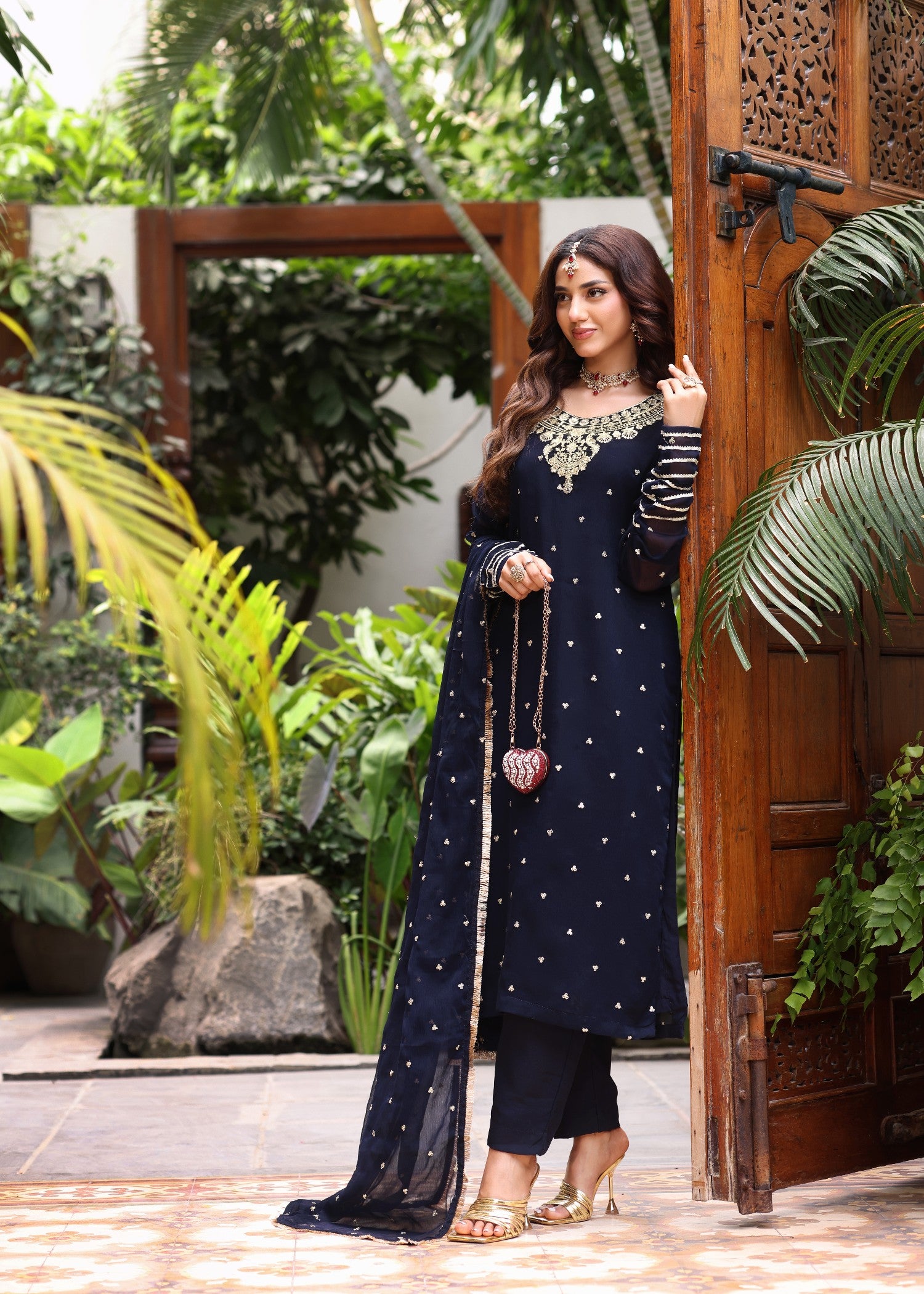 pk chiffon Kurta Set in Navy blue