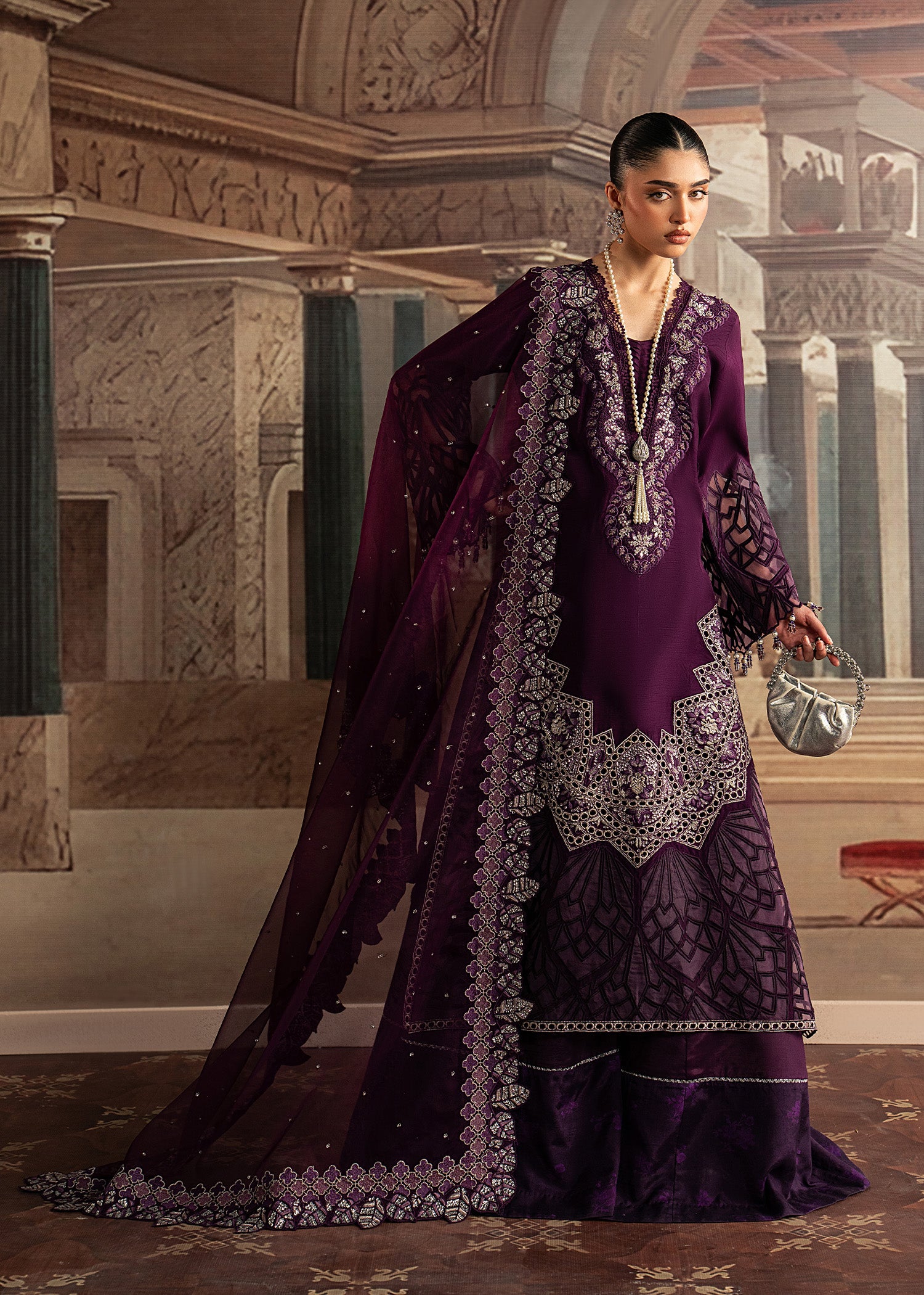 korean raw silk Sharara in Purple
