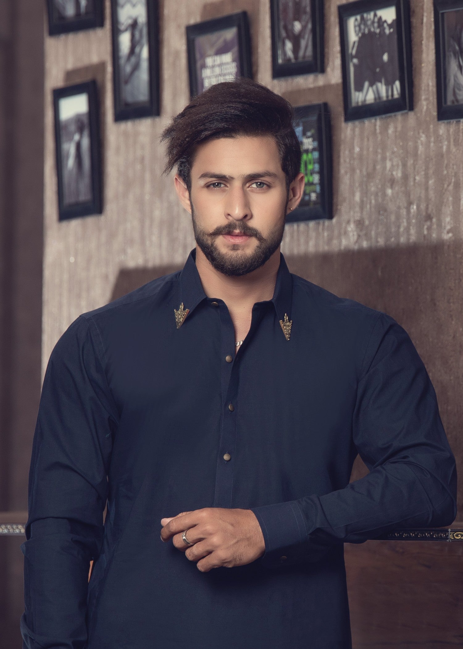 cotton satin Shalwar Kameez in Navy blue
