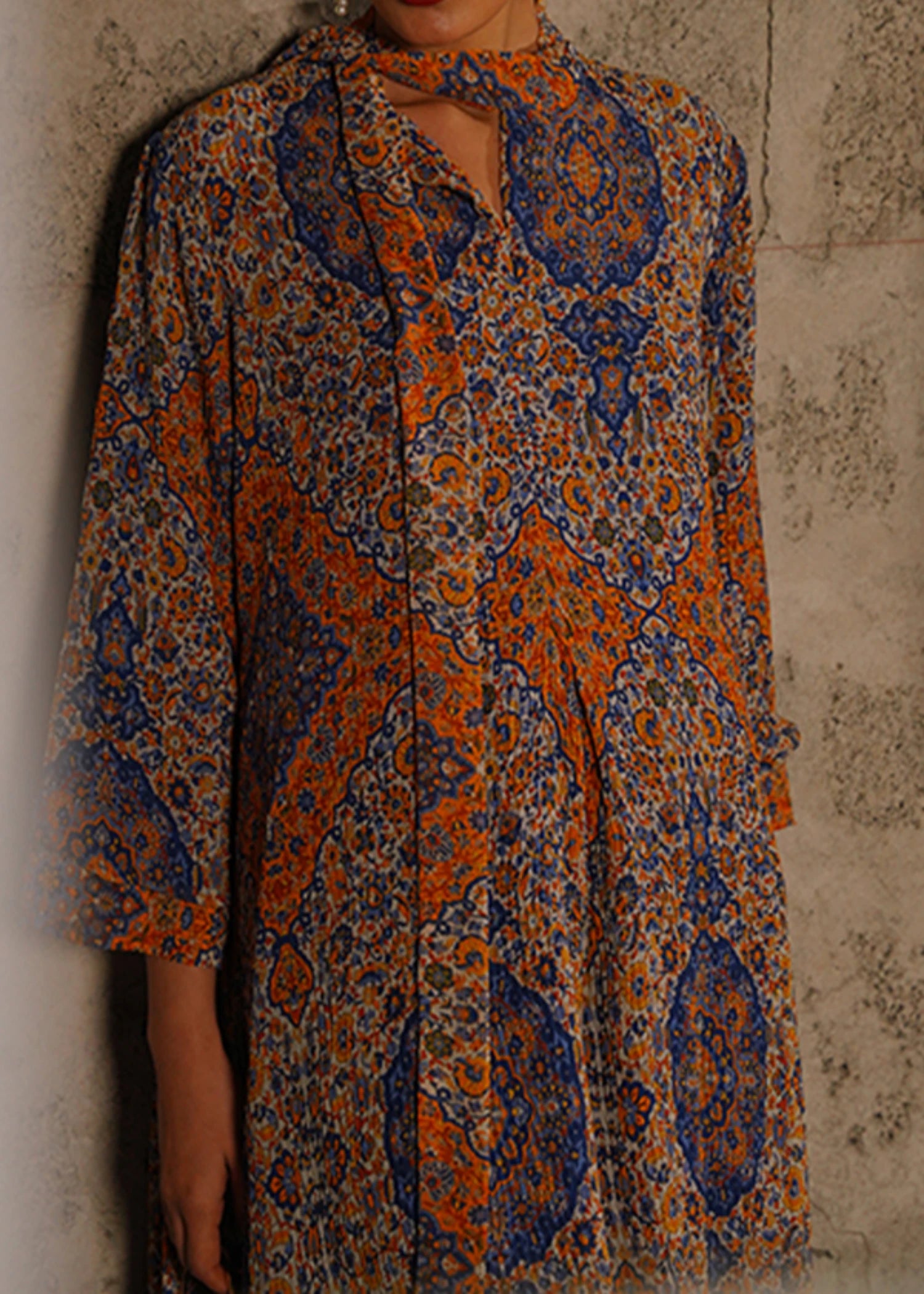 crinkle chiffon Kaftan in Burnt orange