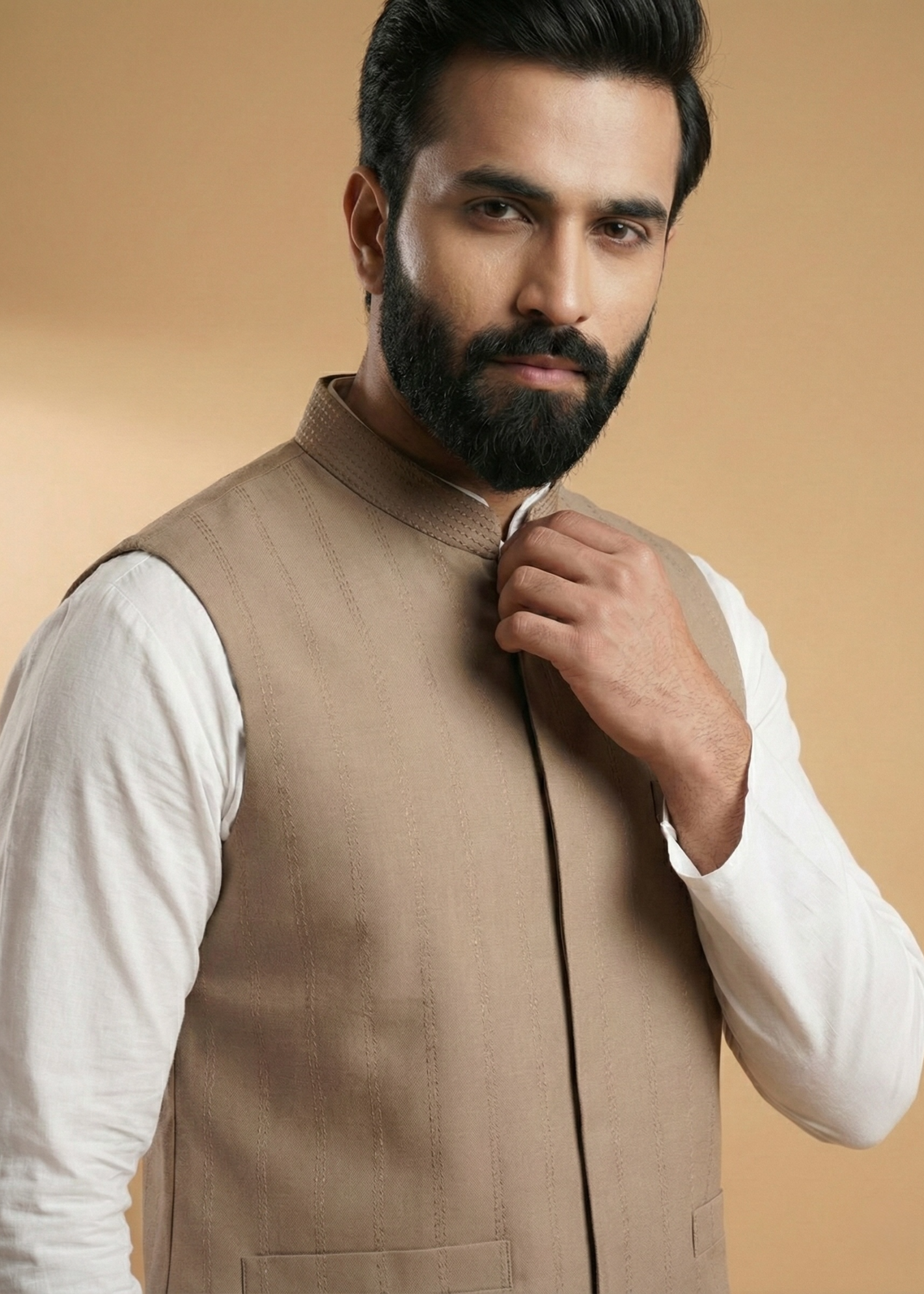 cotton Waistcoat in Tan brown