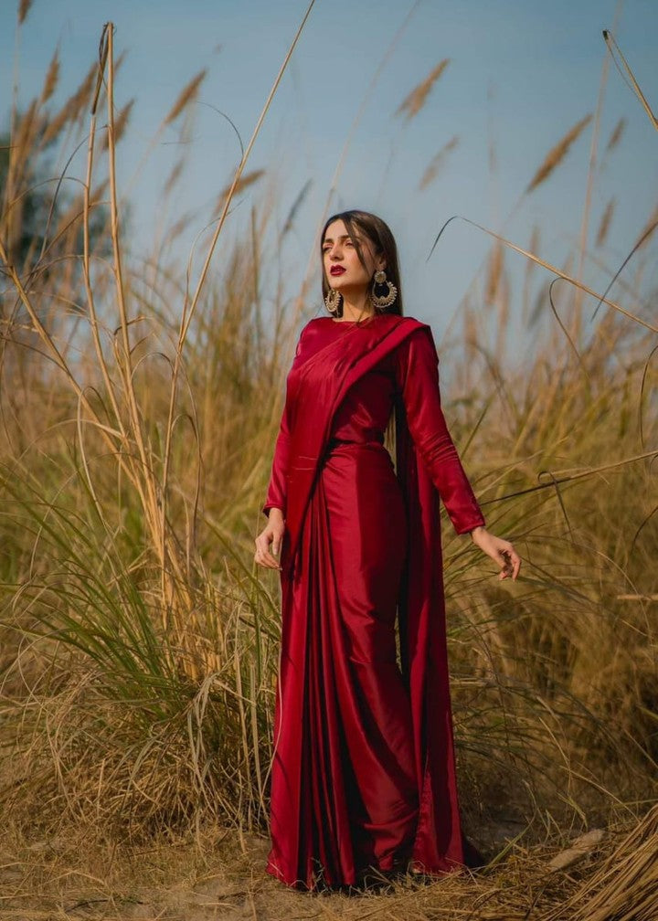 silk Saree in Cherry red