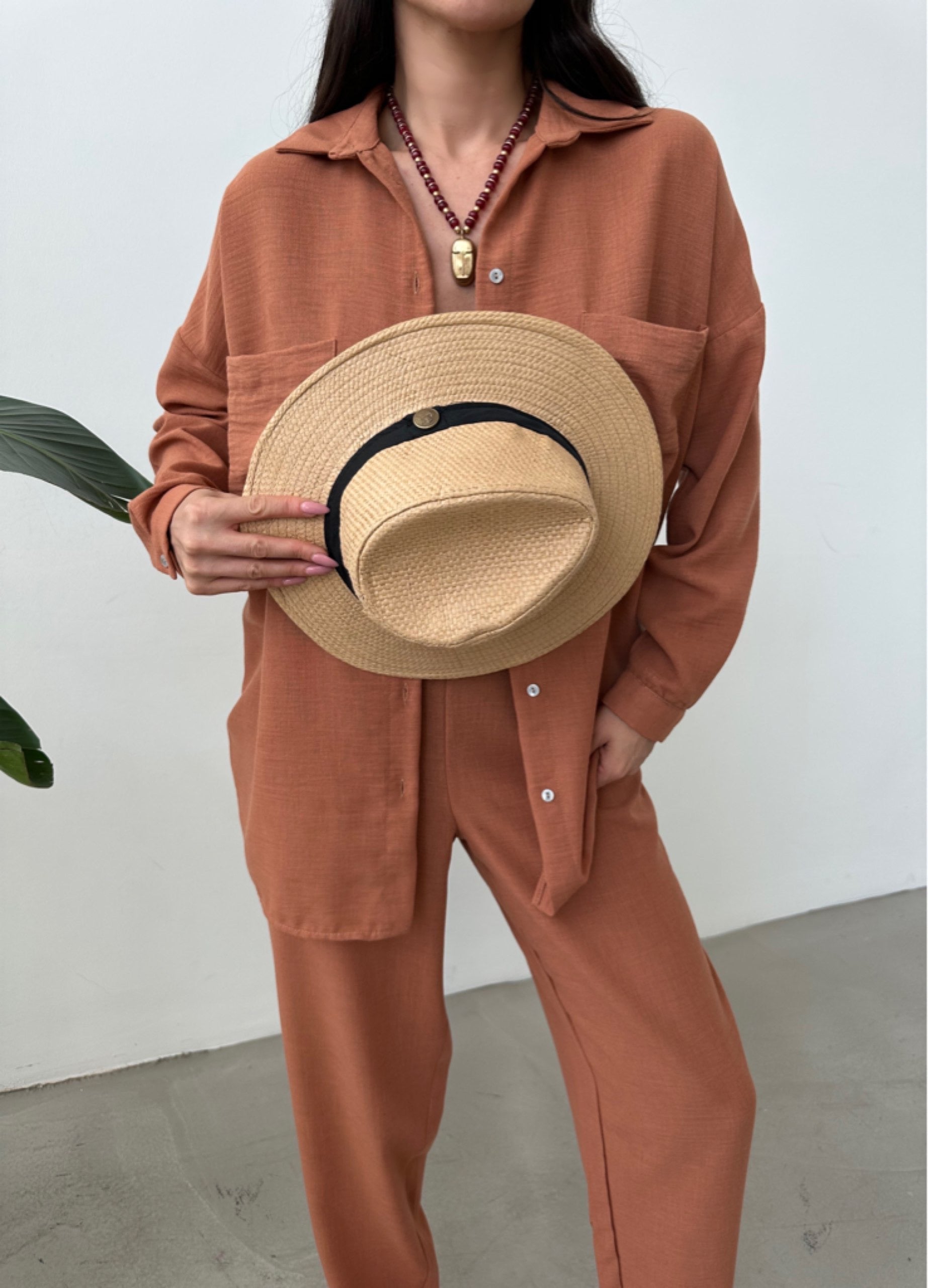 blended linen Co Ord Sets in Chocolate brown
