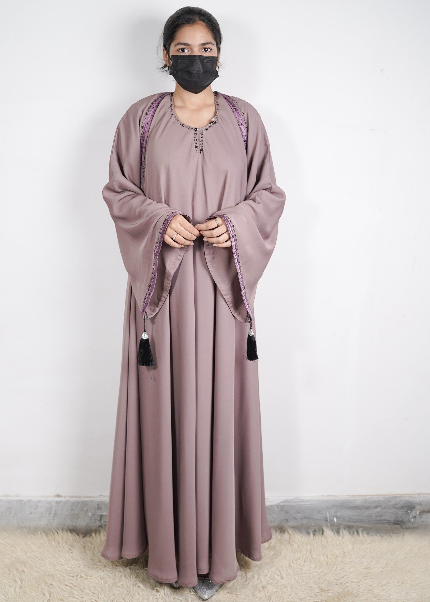 georgette silk Abaya in Beige