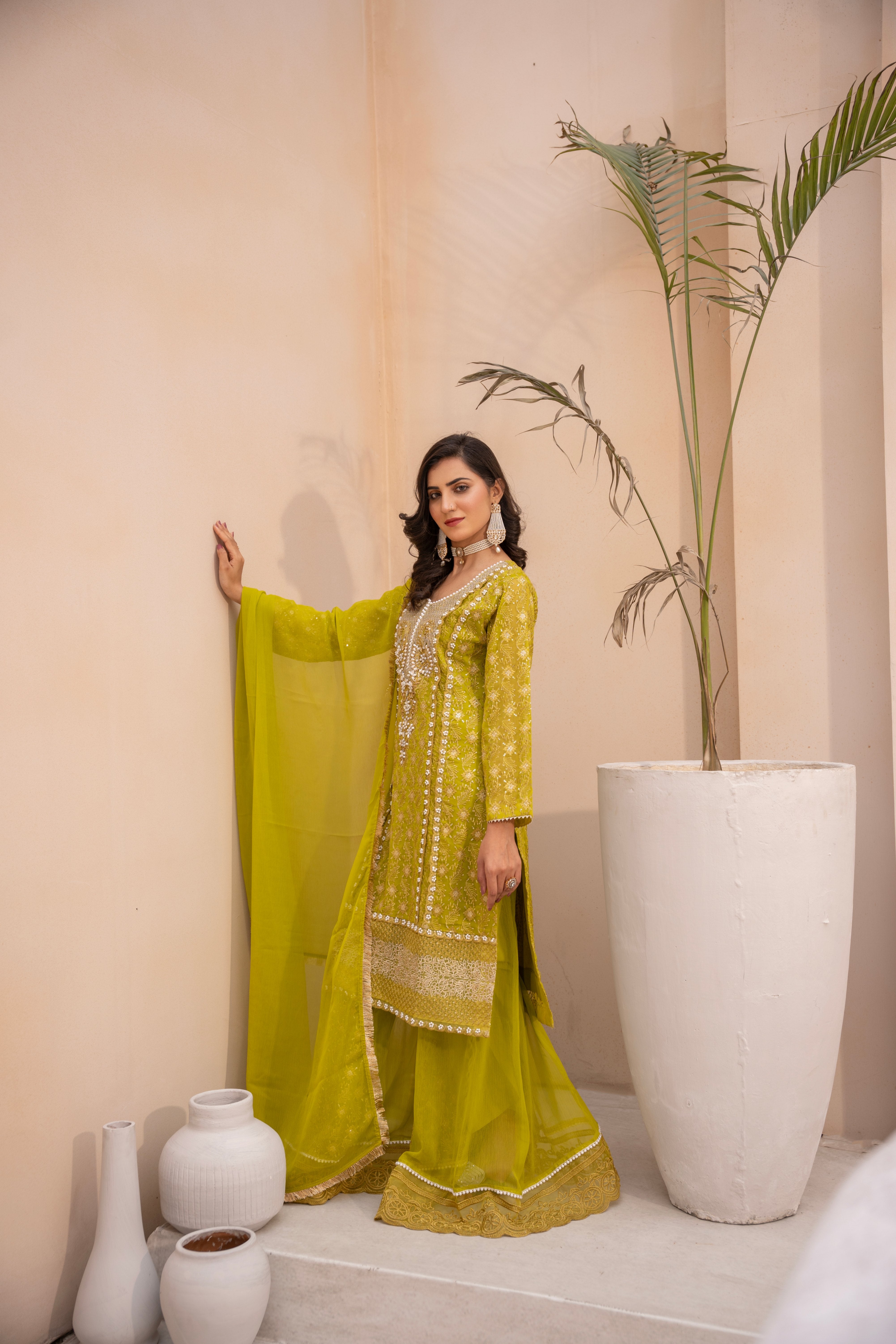 chiffon Sharara in Chartreuse