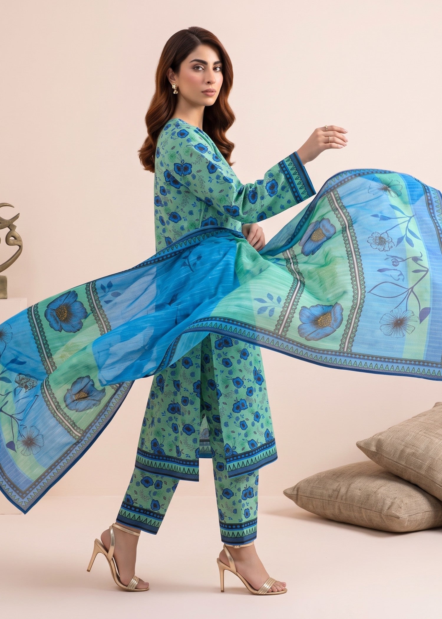lawn Unstitched in Royal blue, turquoise