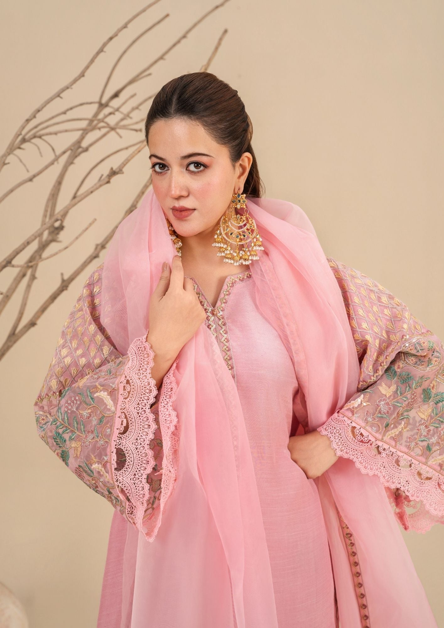 viscose raw silk Kurta Set in Blush pink