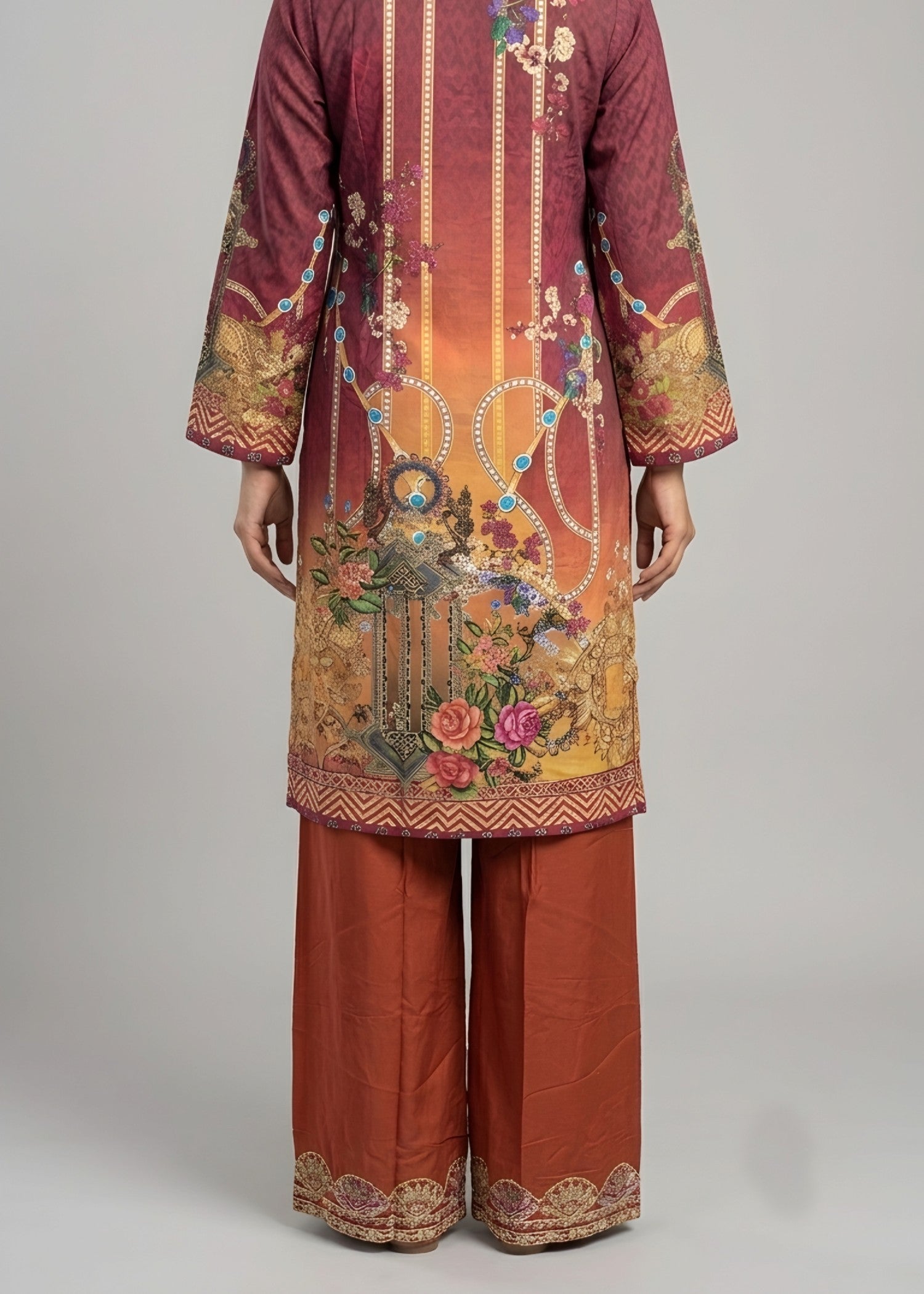 linen Kurta Set in Bronze orange