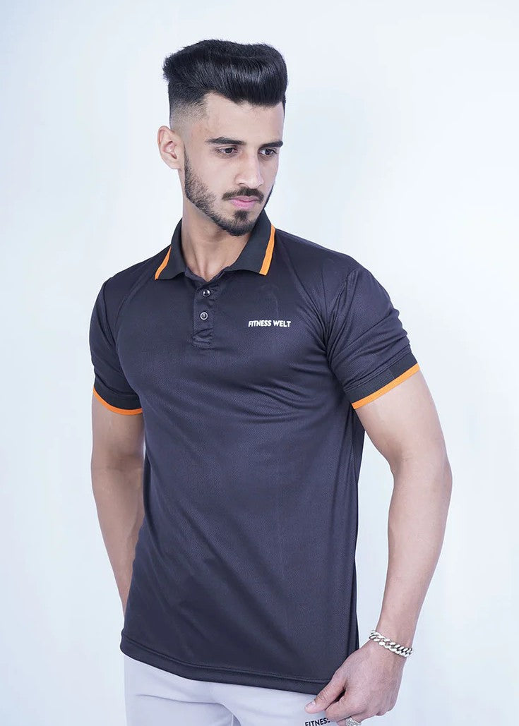 polyester net Polo Shirt in Jet black