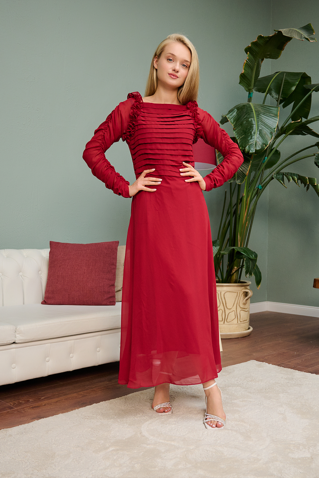 chiffon Dress in Maroon