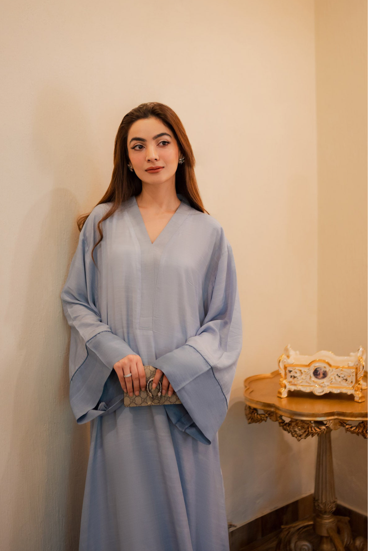 silk Kaftan in Powder blue