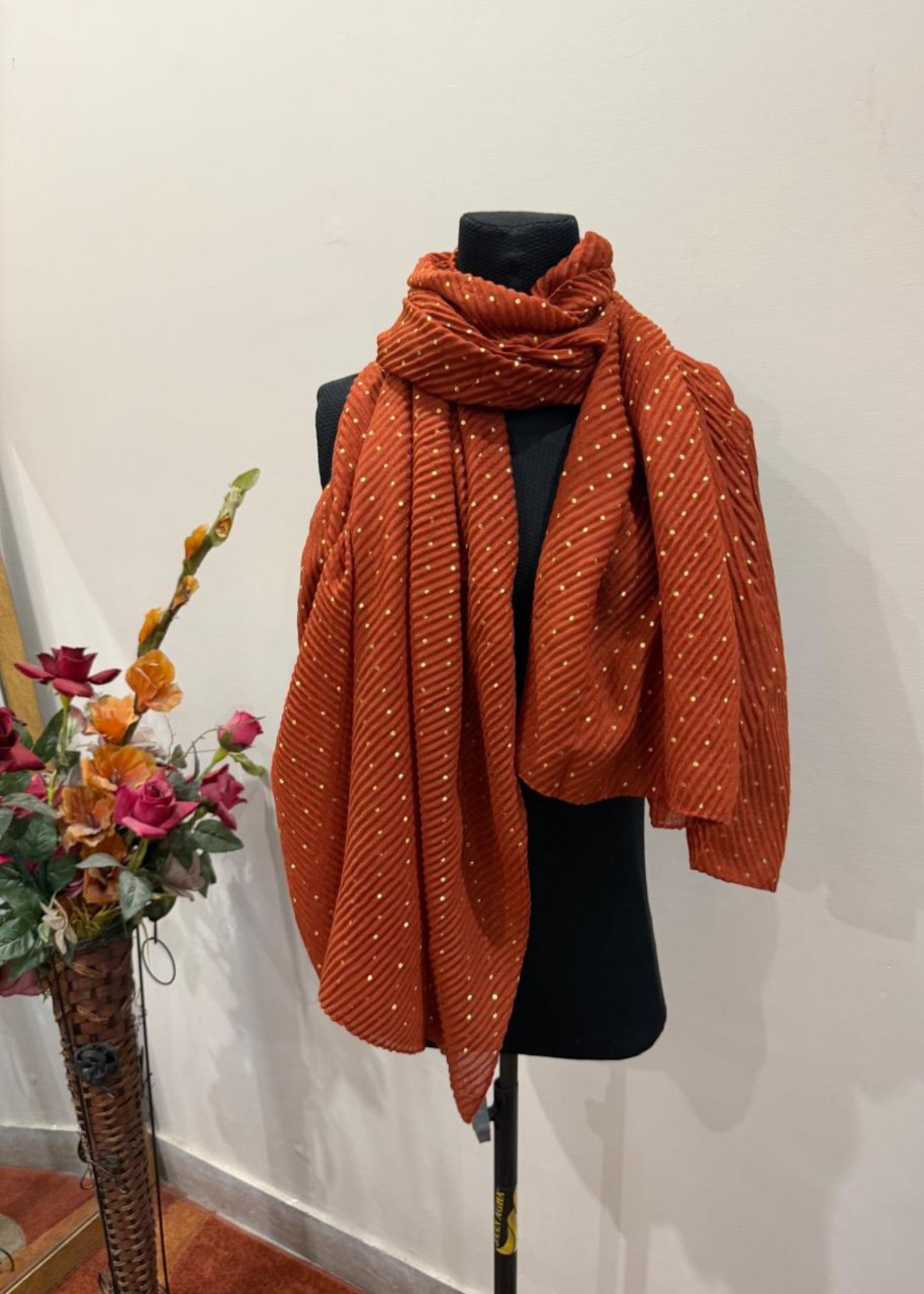textured lawn Hijab in Rust orange