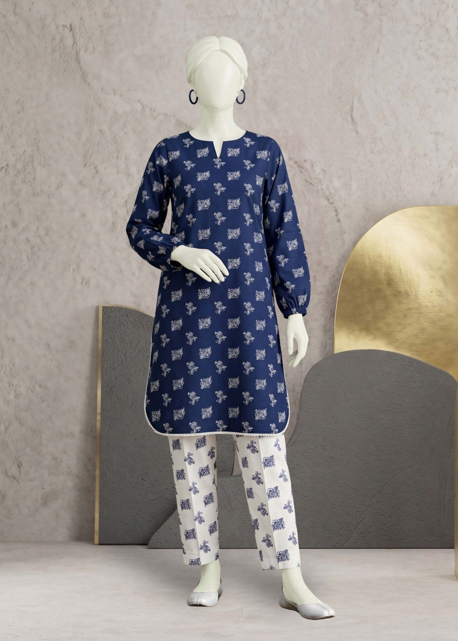arabic lawn Kurta Set in Navy blue