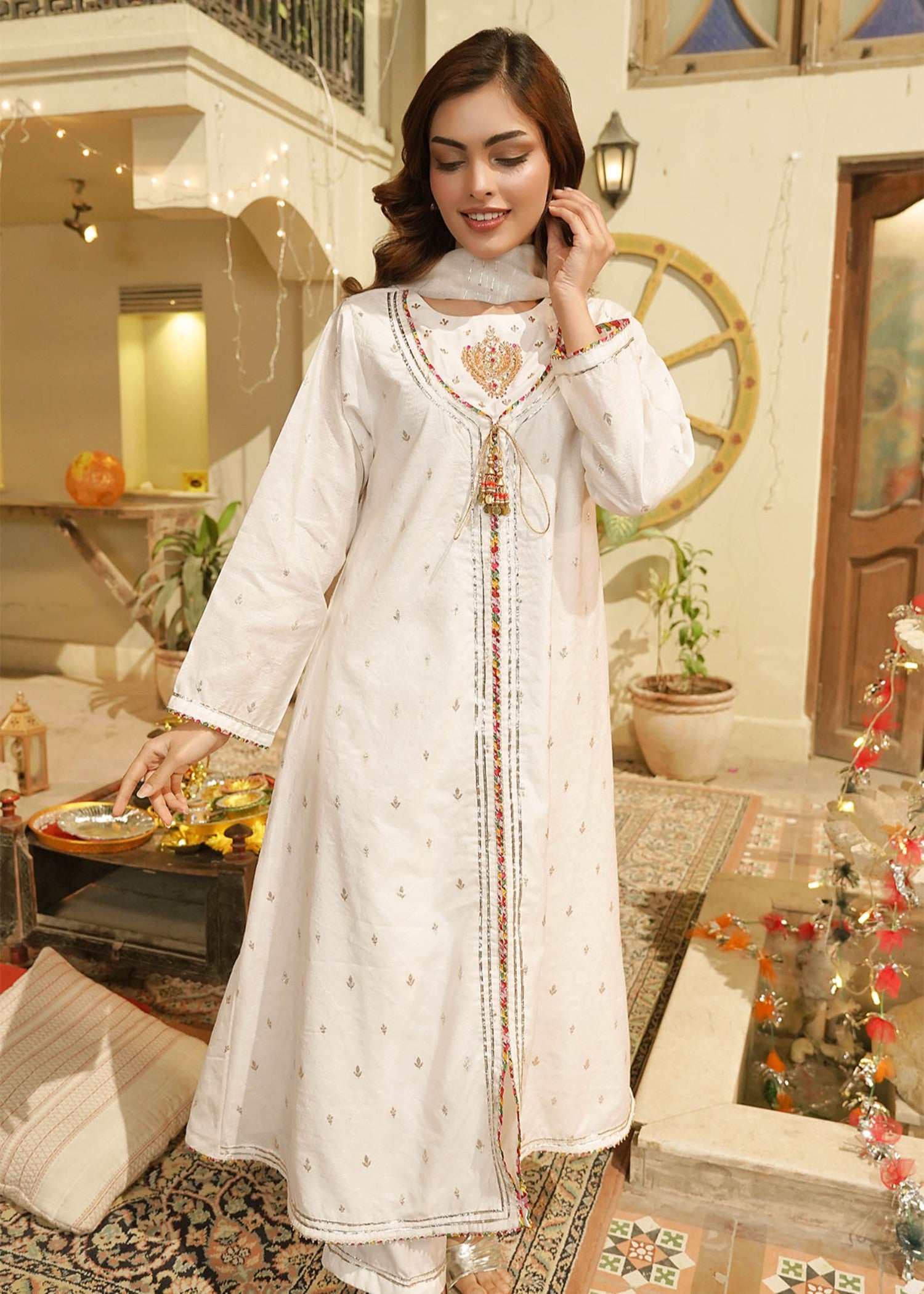 viscose Pishwas in White
