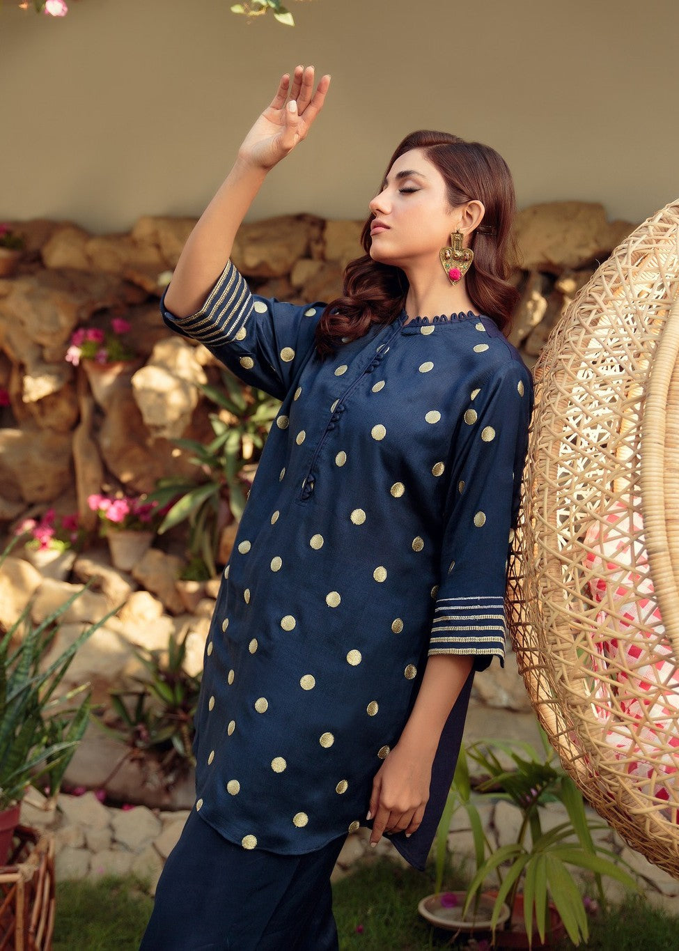 cotton net Short Frock in Dark blue