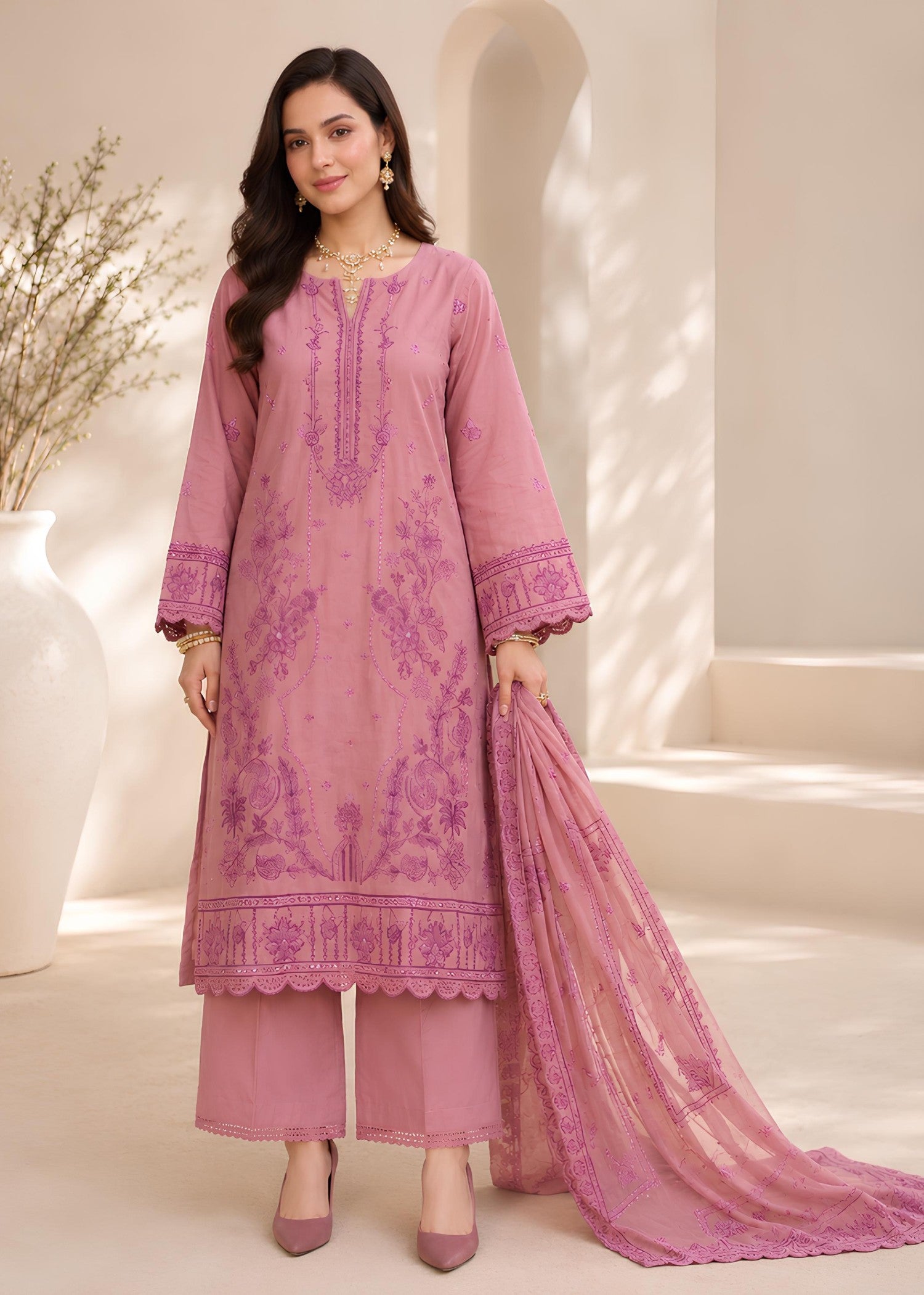 lawn Unstitched in Rose pink