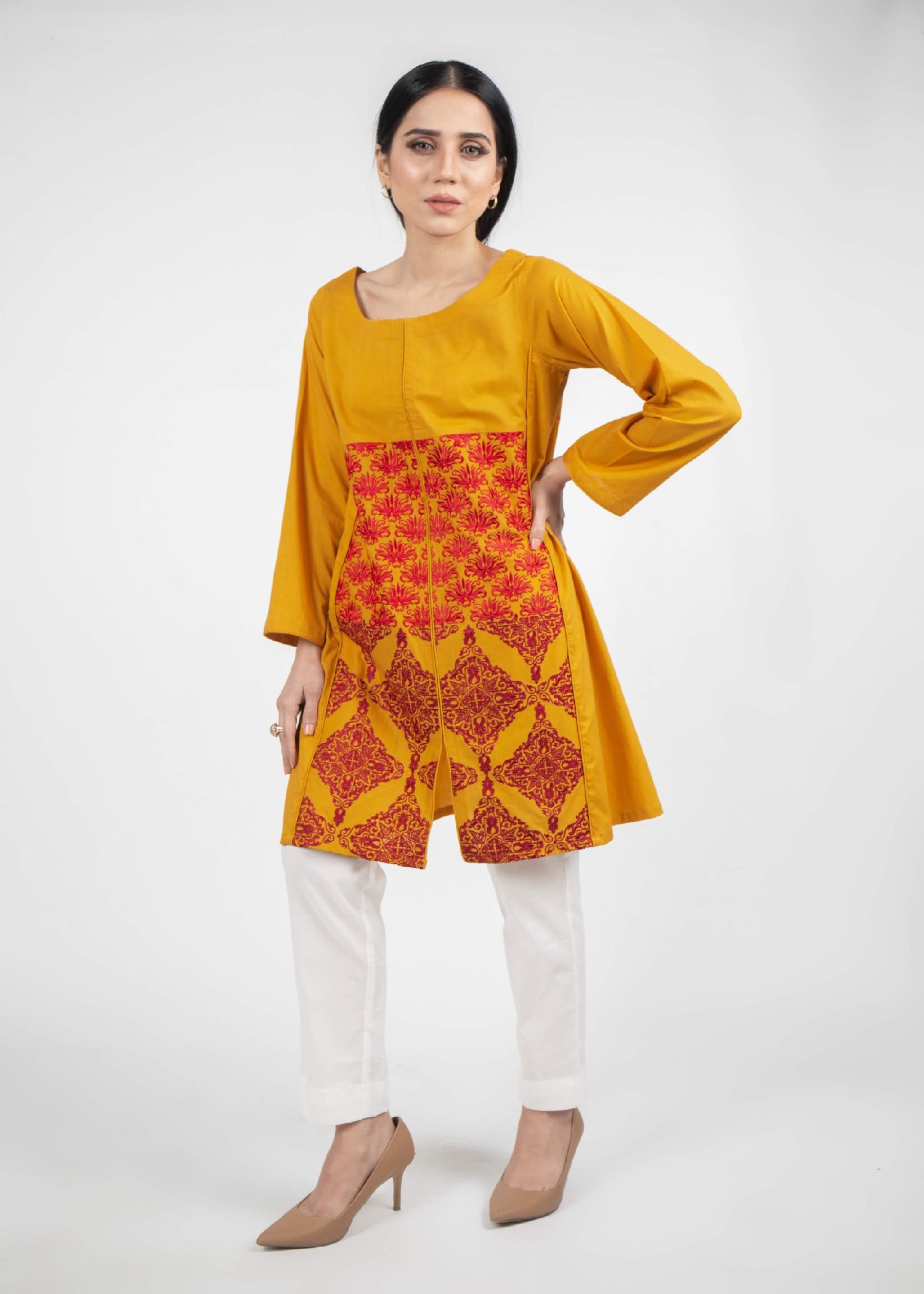 lawn Short Frock in Mustard