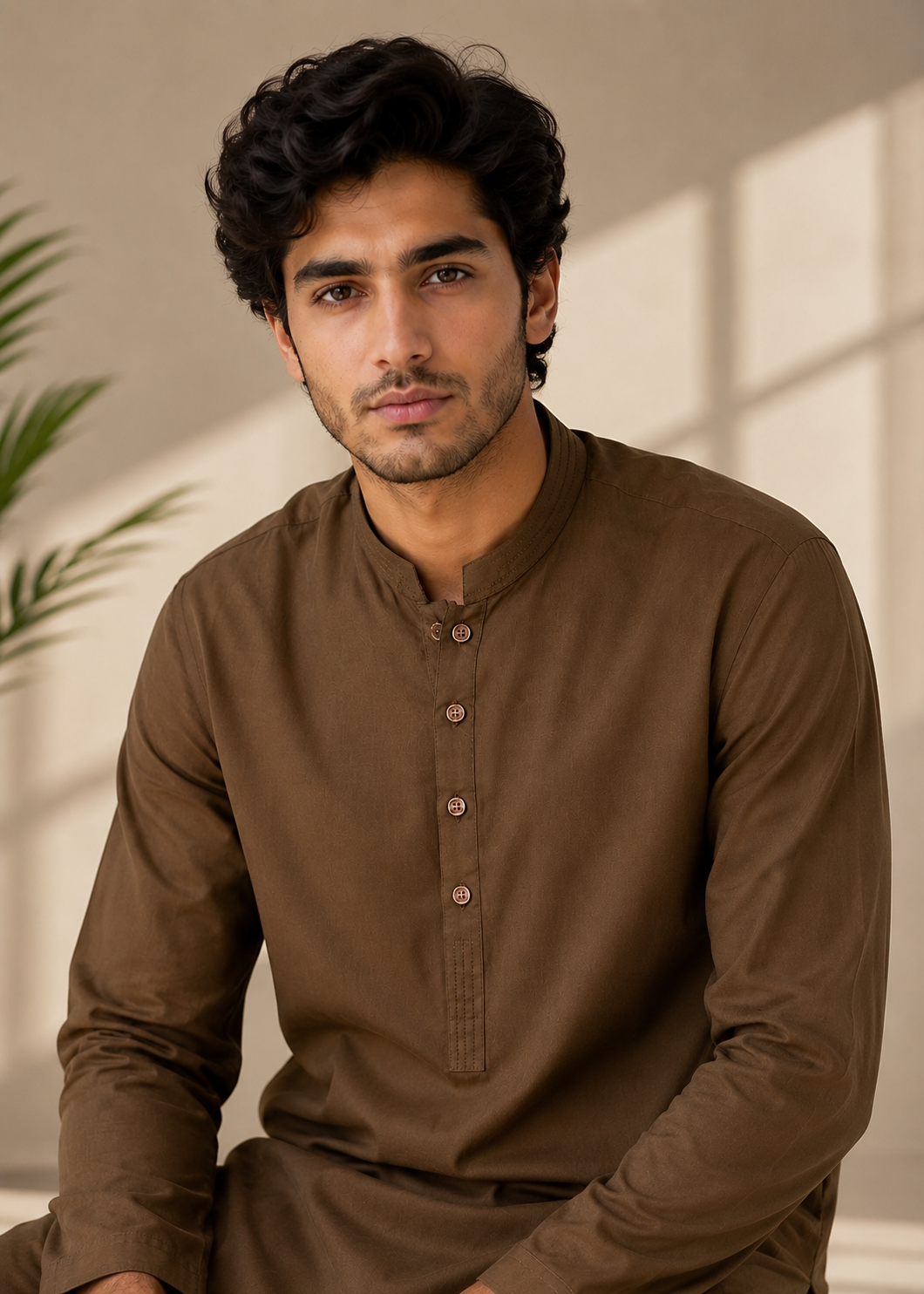 wash & wear Shalwar Kameez in Walnut brown