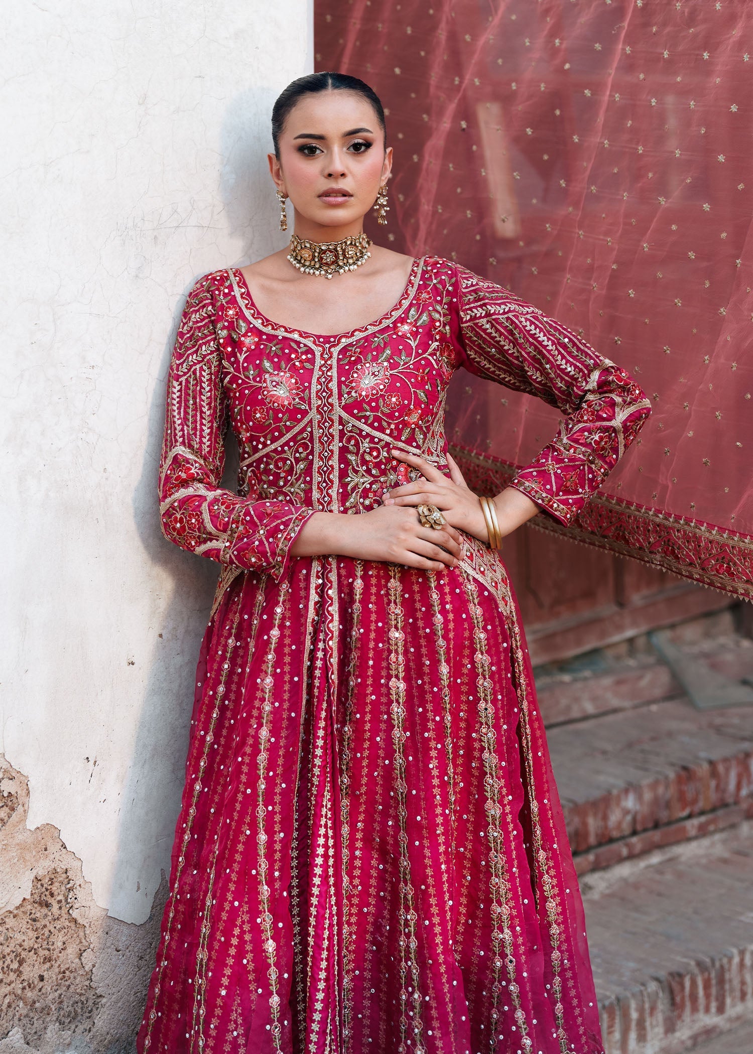 organza Lehenga in Pink