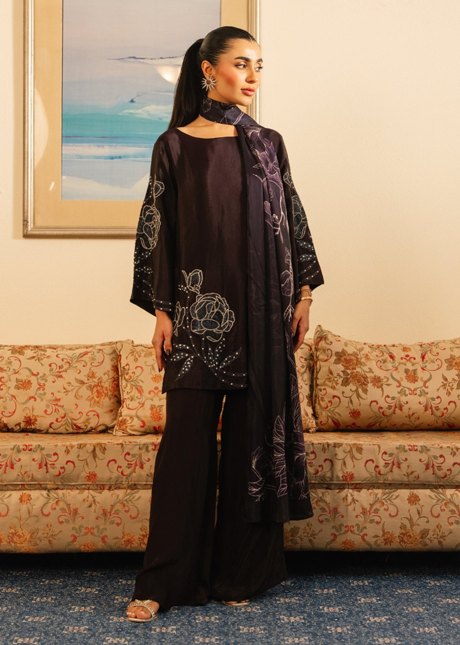 silk Kurti in Dark brown