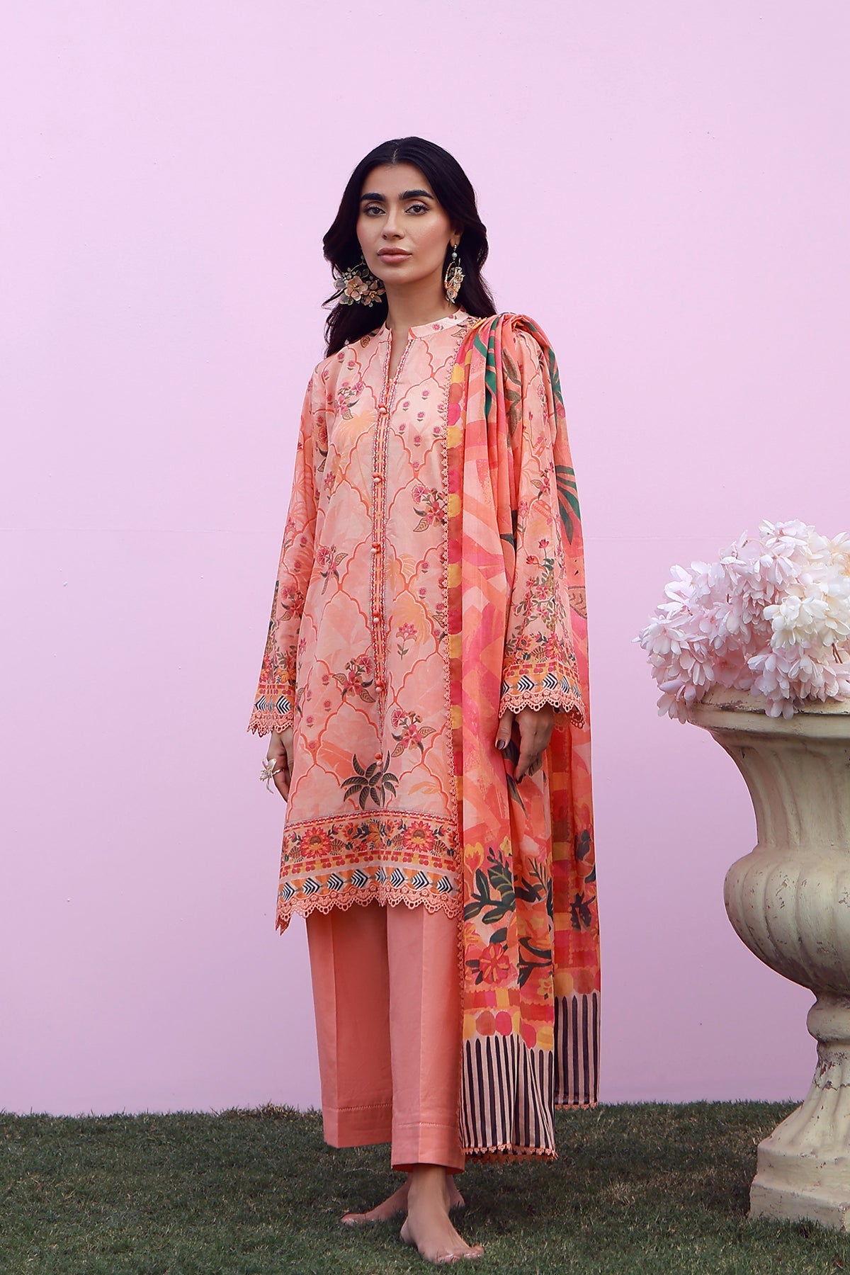 Mirha Lawn – Peachy Cascade
