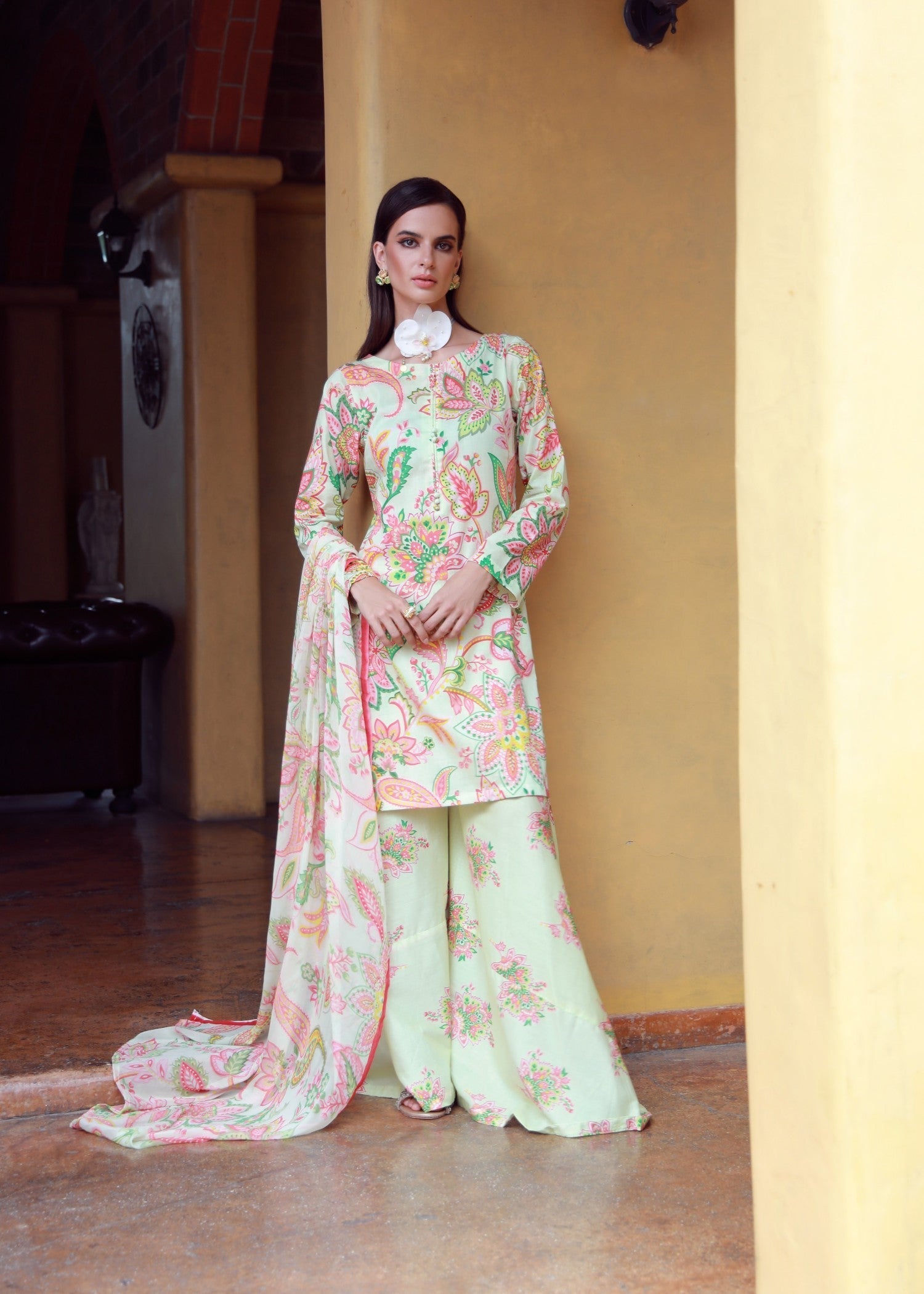 lawn Sharara in Mint green