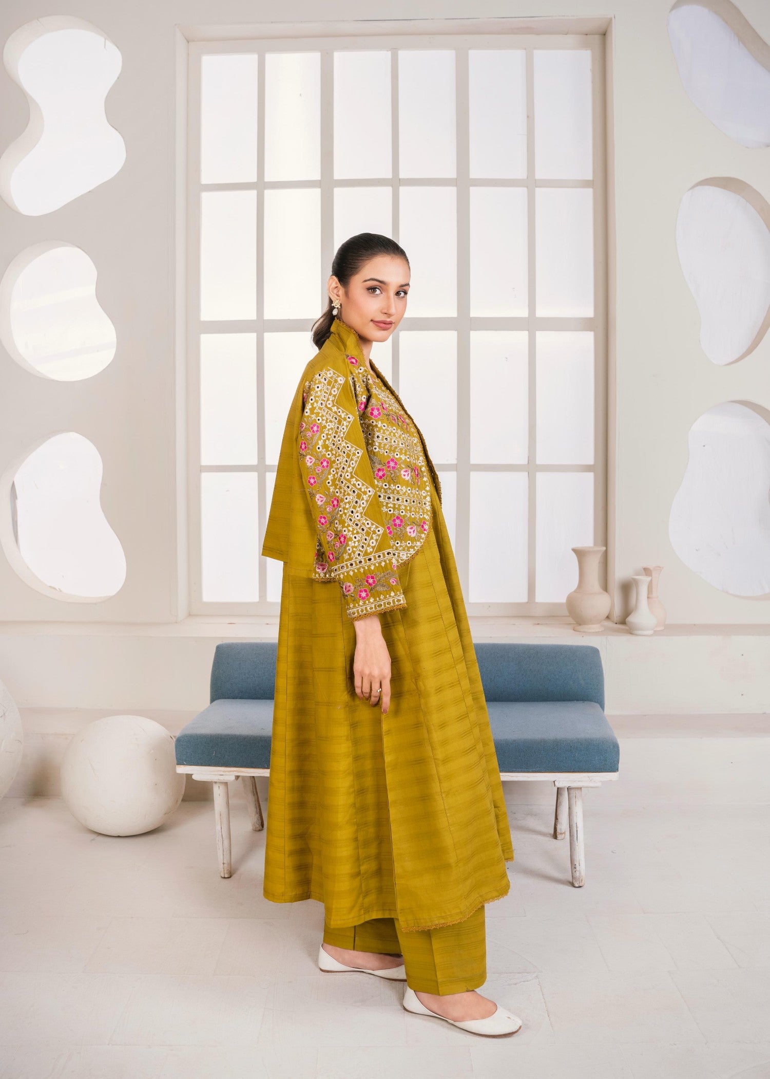 cotton Pishwas in Herb green