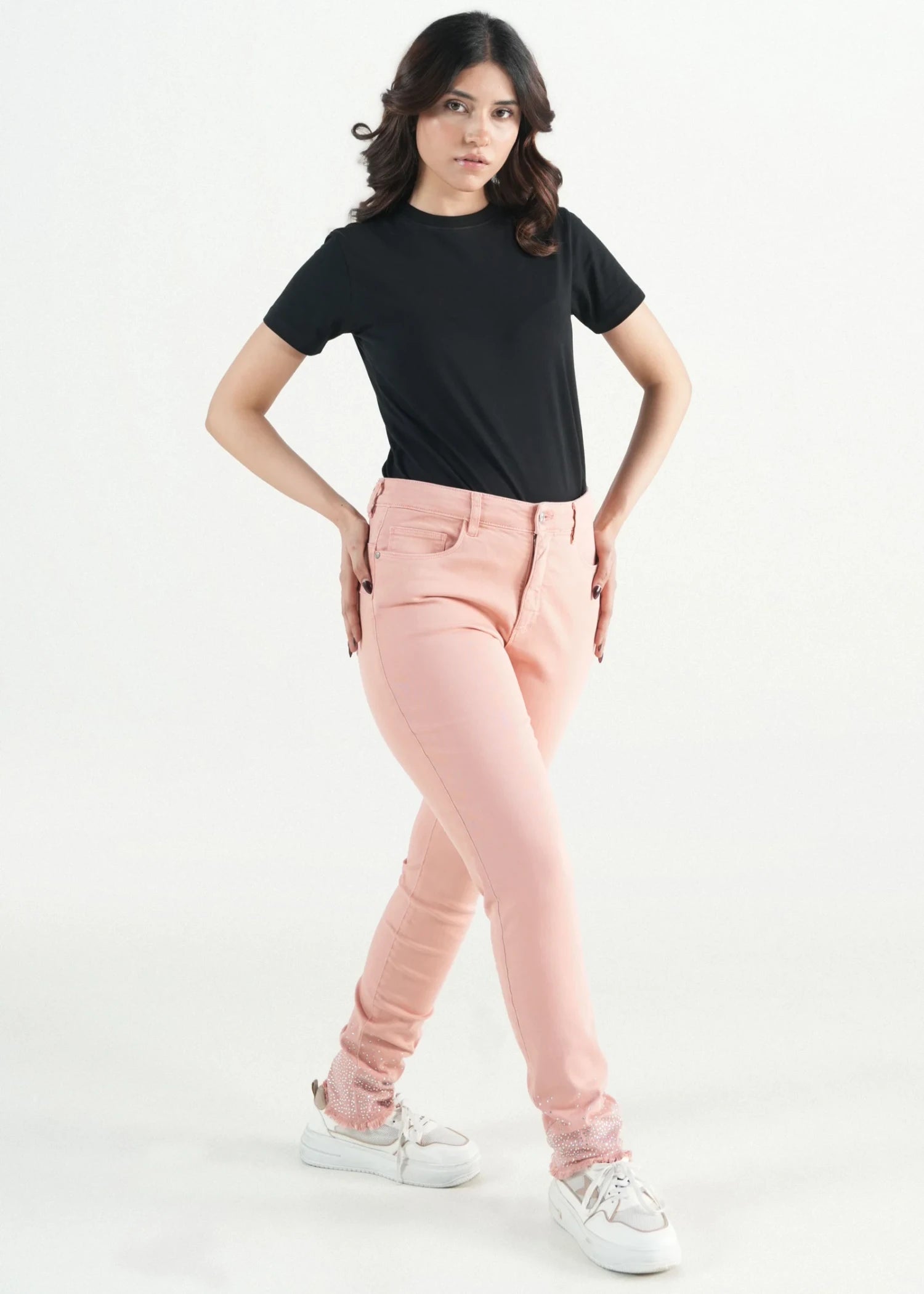 stretch denim Pants in Peach pink