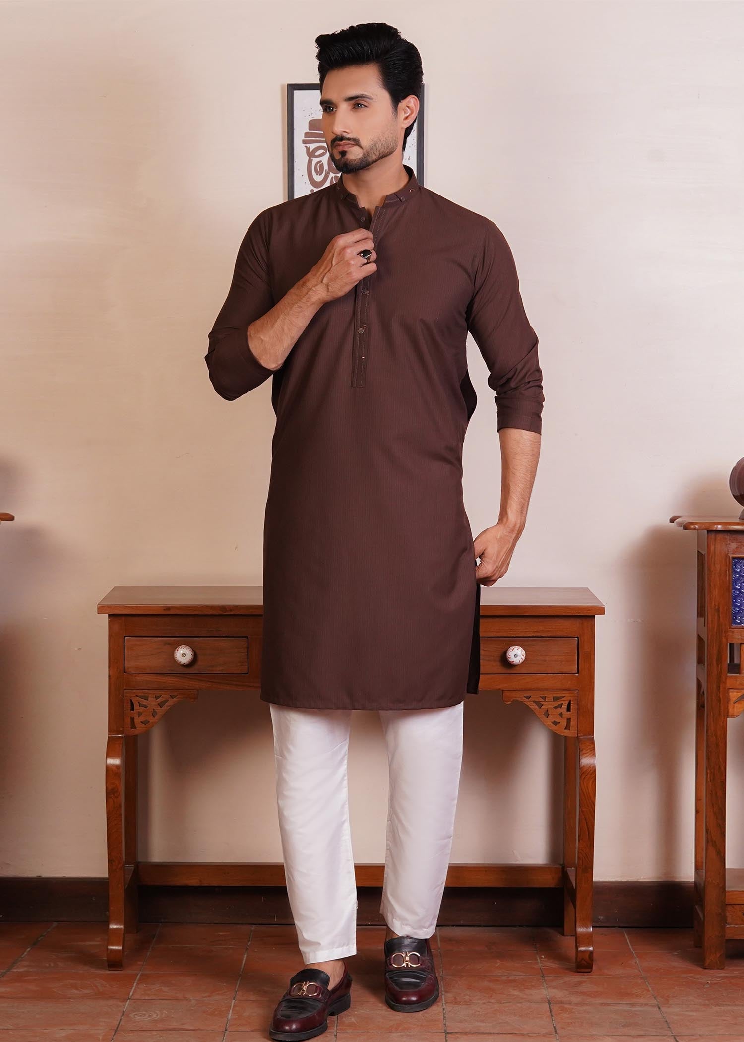 wash & wear Kurta in Dark brown