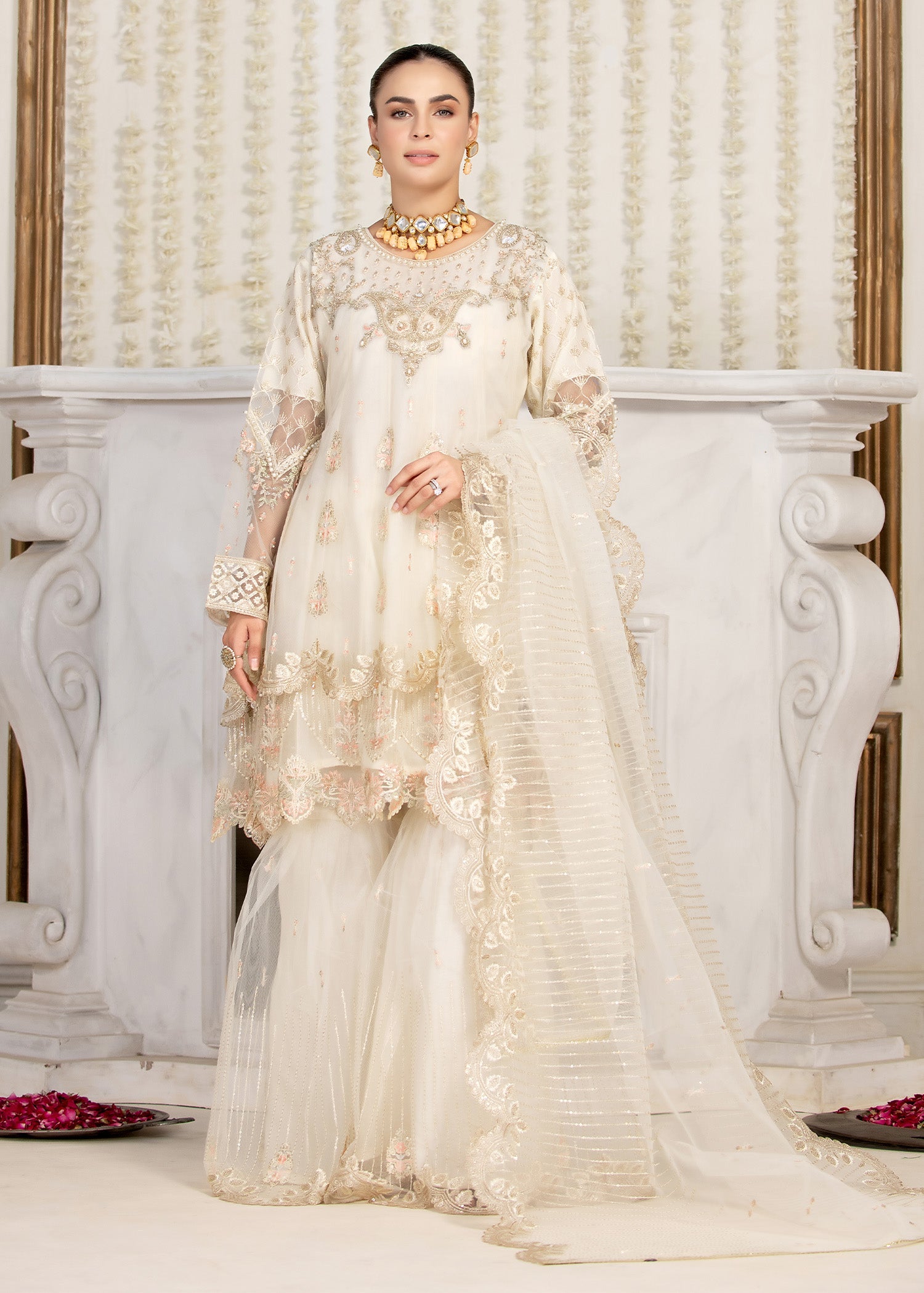 net Gharara in Off-white